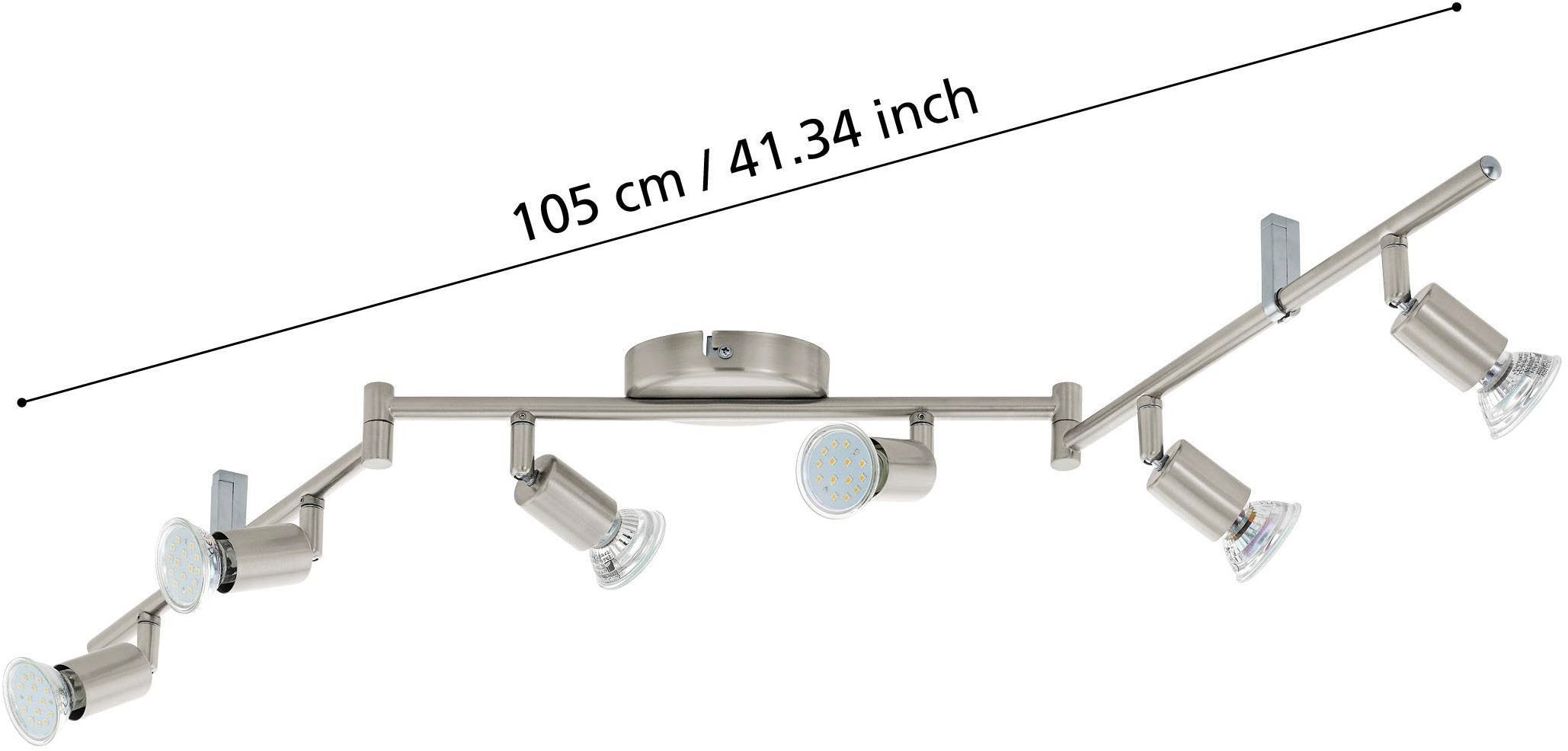 EGLO Deckenleuchte »Buzz-LED Deckenlampe, Wohnzimmerlampe aus Metall, Küchenlampe, GU10« GU10 1 Stk. Spot - L105 x B6,5 cm - nickel-matt - 6X2,8W inkl.