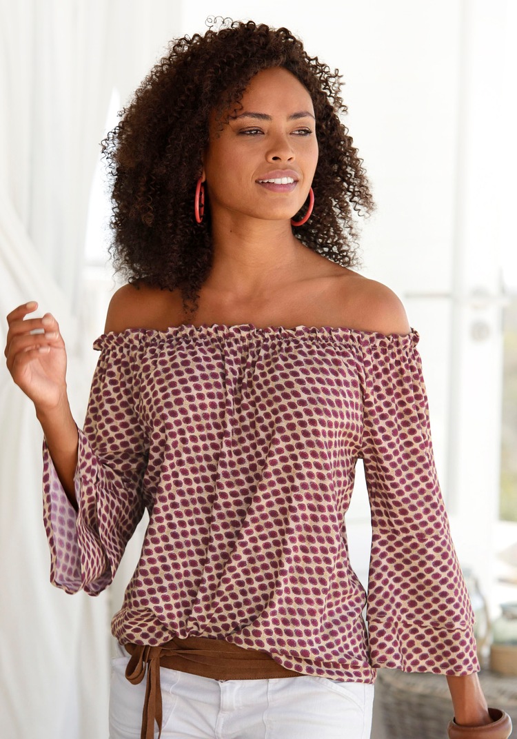 Carmenbluse, mit Punkteprint, Damenbluse, schulterfrei, casual