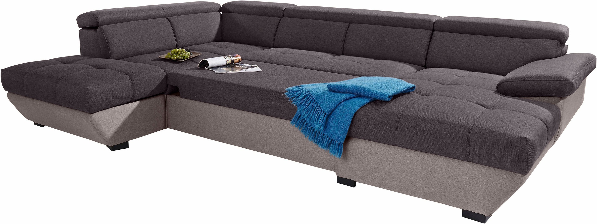 COTTA Polstergarnitur »Speedway U-Form«, (Set), Set bestehend aus: Wohnlandschaft mit Kopfteilverstellung & Hocker