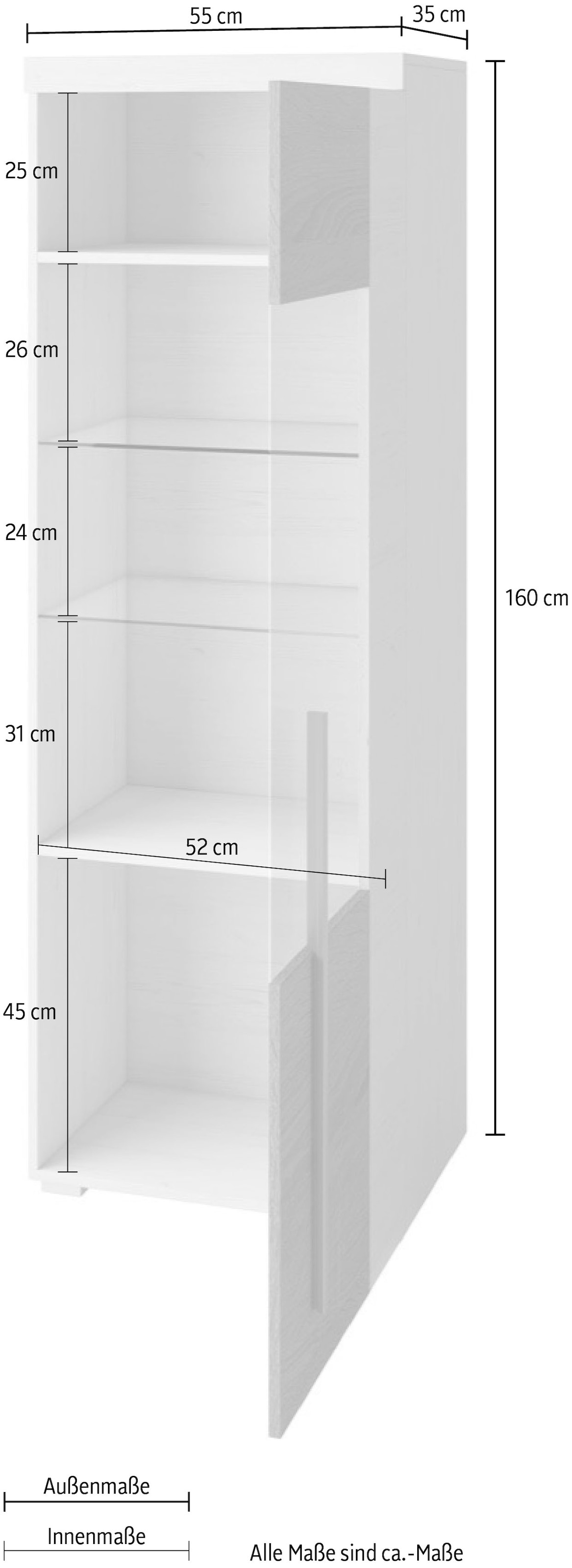 Helvetia Vitrine »Roger,Höhe 160cm stilvolle Glasvitrine mit verstellbare Glasböden«, Standvitrine 1Trg, viel Stauraum, ohne Beleuchtung