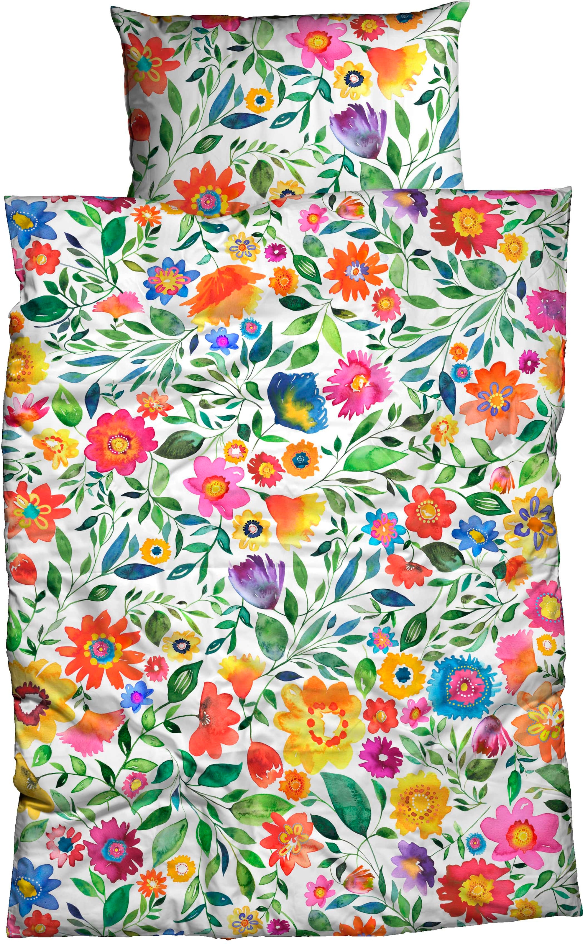 CASATEX Bettwäsche "Malinda" 2 Stk. frühlingshafte frische Farben, Blumenwiese