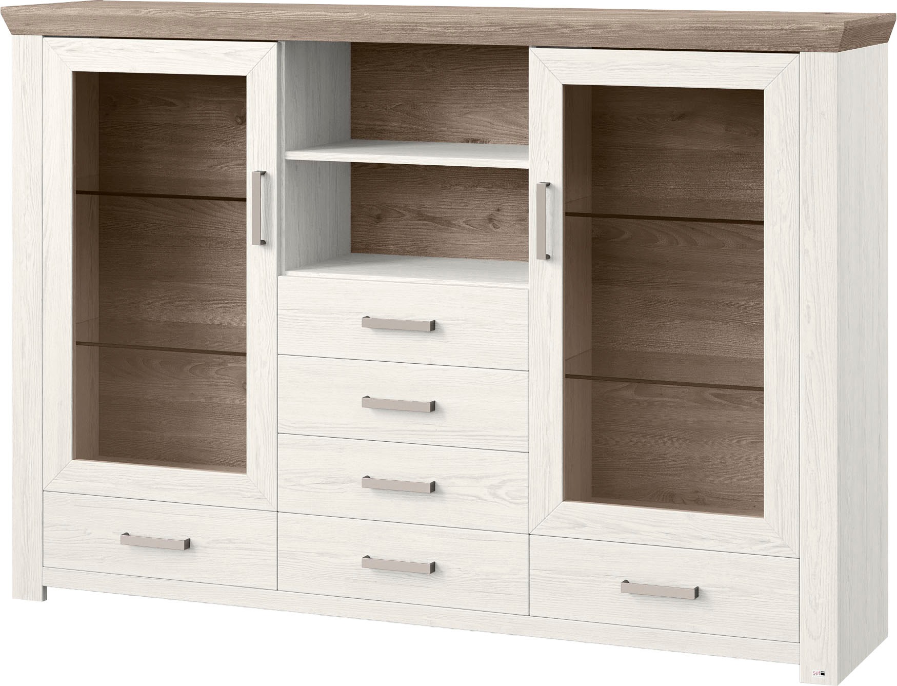 set one by Musterring Highboard »York« Typ 56, mit Glastüren, Beleuchtung optional, B 184 cm