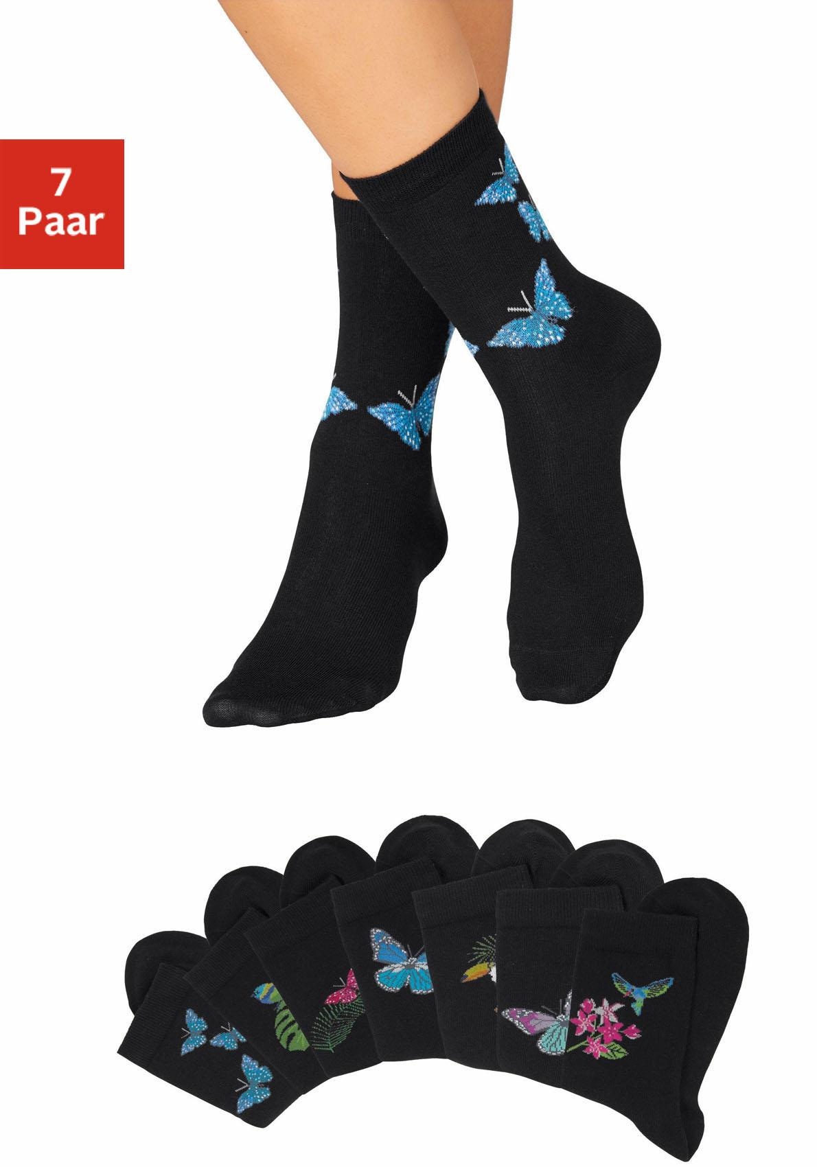 H.I.S Socken, Schmetterlings- Paar), mit auf (7 bestellen und Vogelmotiven Raten