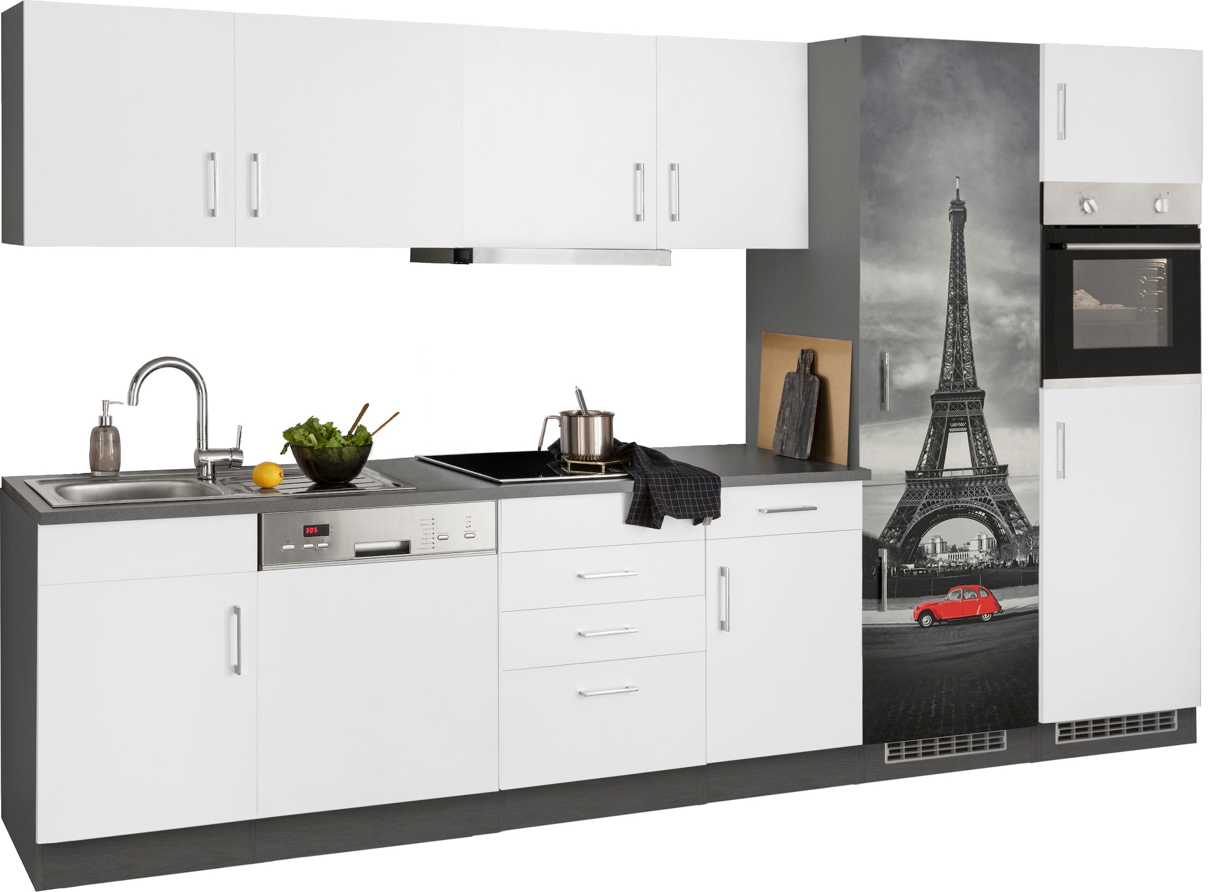KOCHSTATION Küchenzeile »KS-Paris«, mit E-Geräten, Breite 340 cm, mit großer Kühl-Gefrierkombination