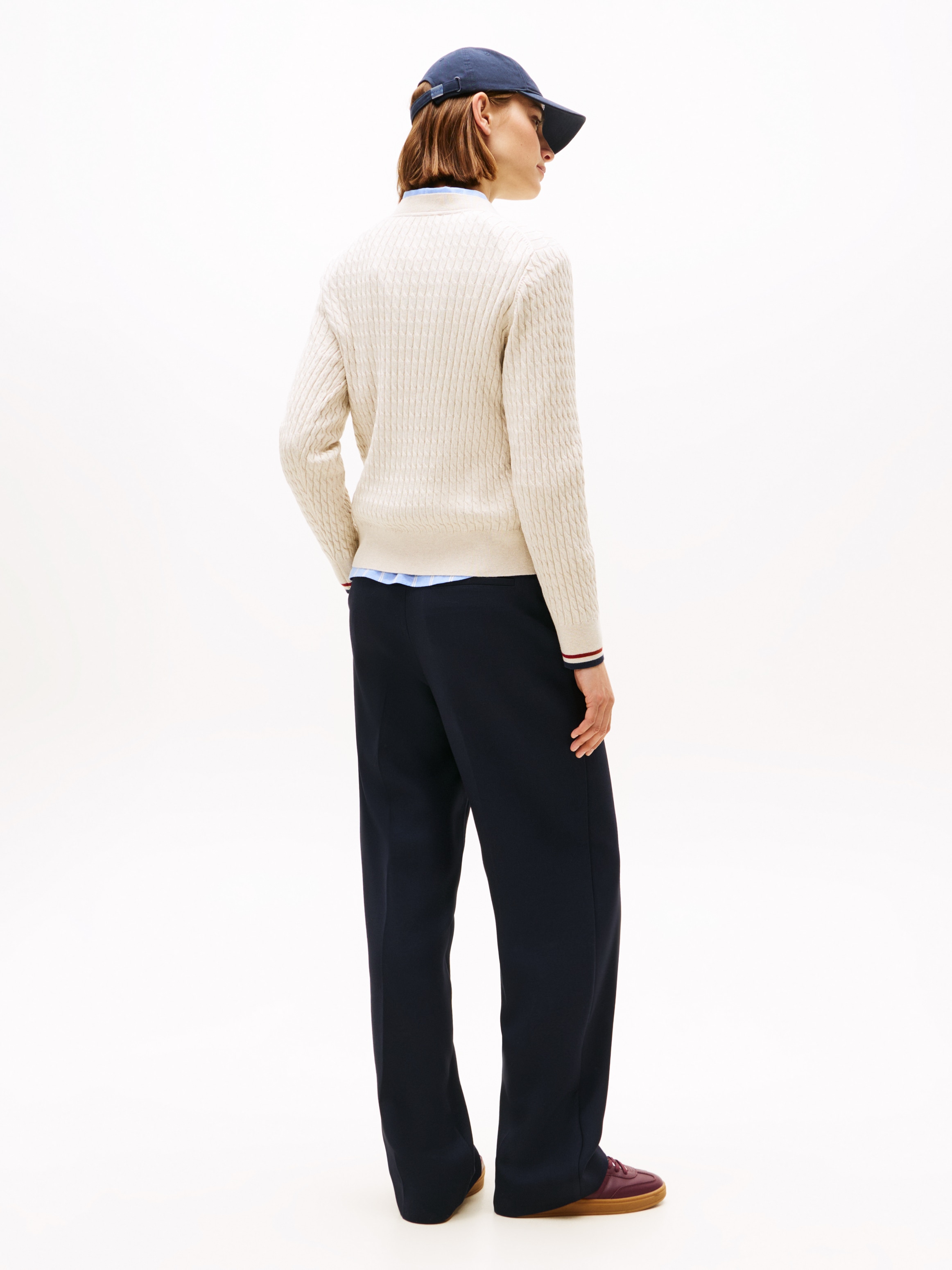 Tommy Hilfiger Rundhalspullover »CO CABLE C-NK LS SWEATER«, mit Zopfmuster