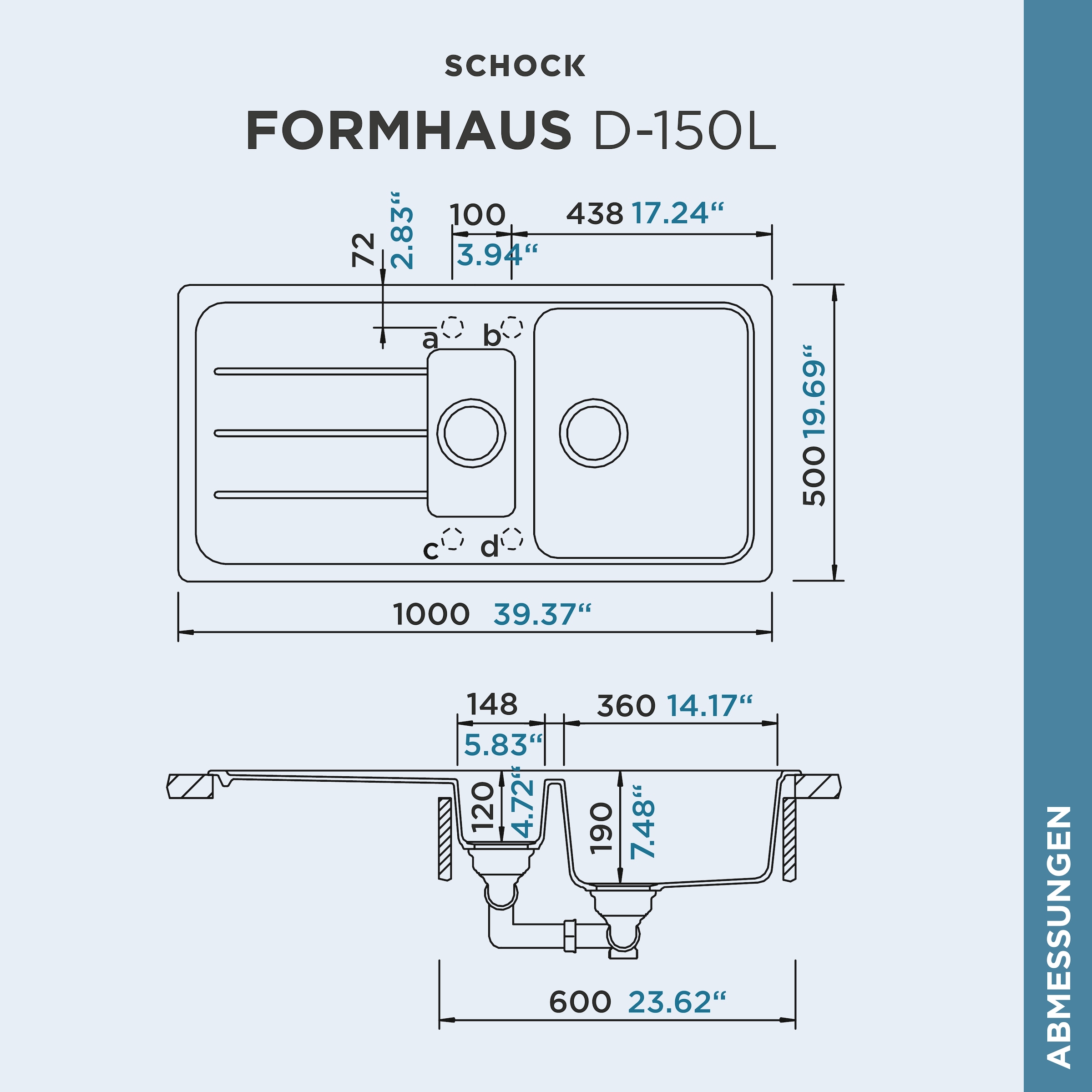 Schock Granitspüle »COMO D-150L«, inklusive ab- und Überlaufgarnitur, Drehhexcenter, Diamantbohrer
