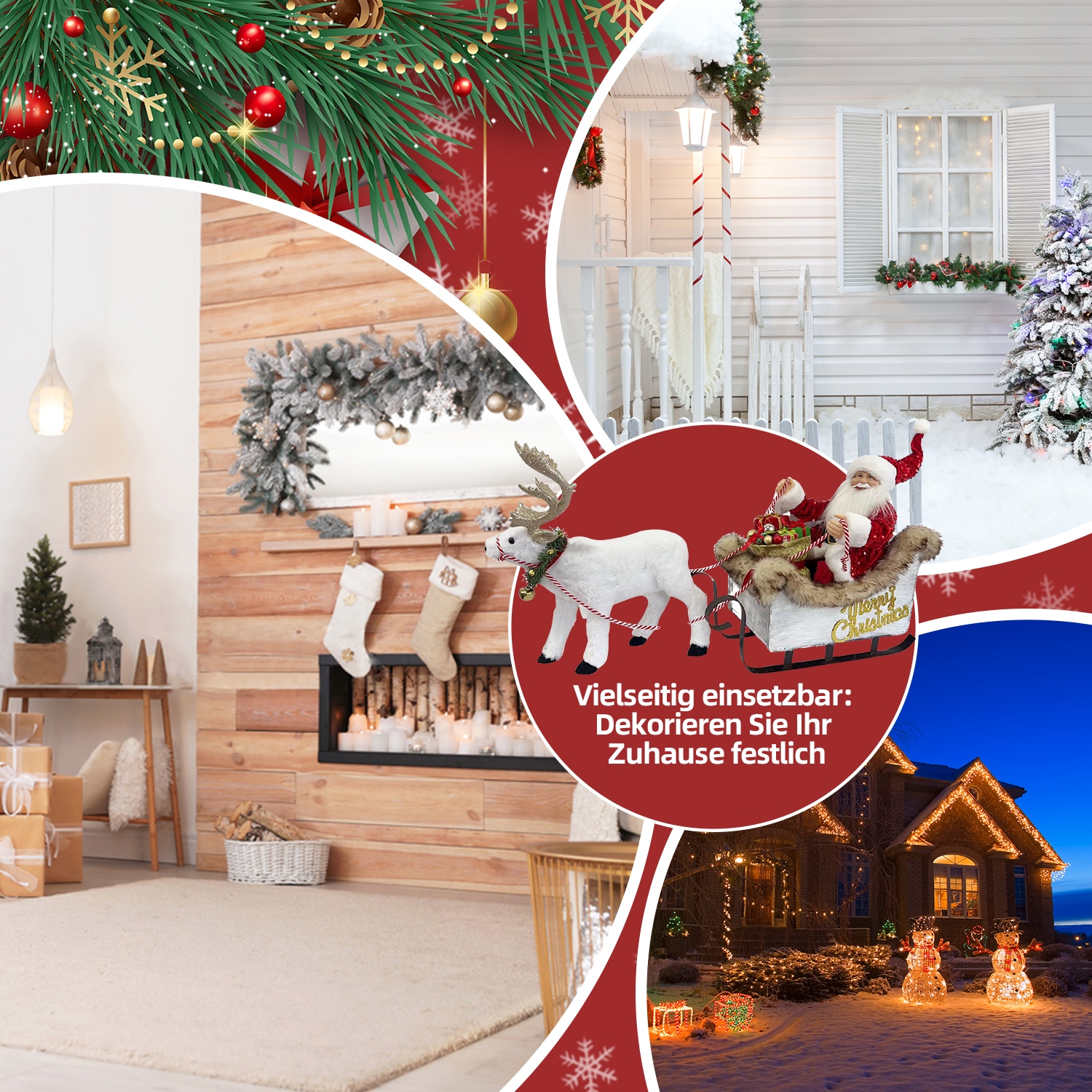 SHX Weihnachtsmann »Animierter Rentierschlitten mit Weihnachtsmann«, Bewegung, Soundeffekte