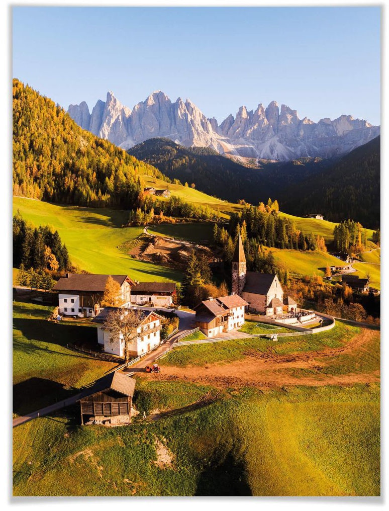 Wall-Art Poster »Dorf Dolomiten«, Landschaften, (1 St.), Poster, Wandbild,  Bild, Wandposter auf Rechnung bestellen
