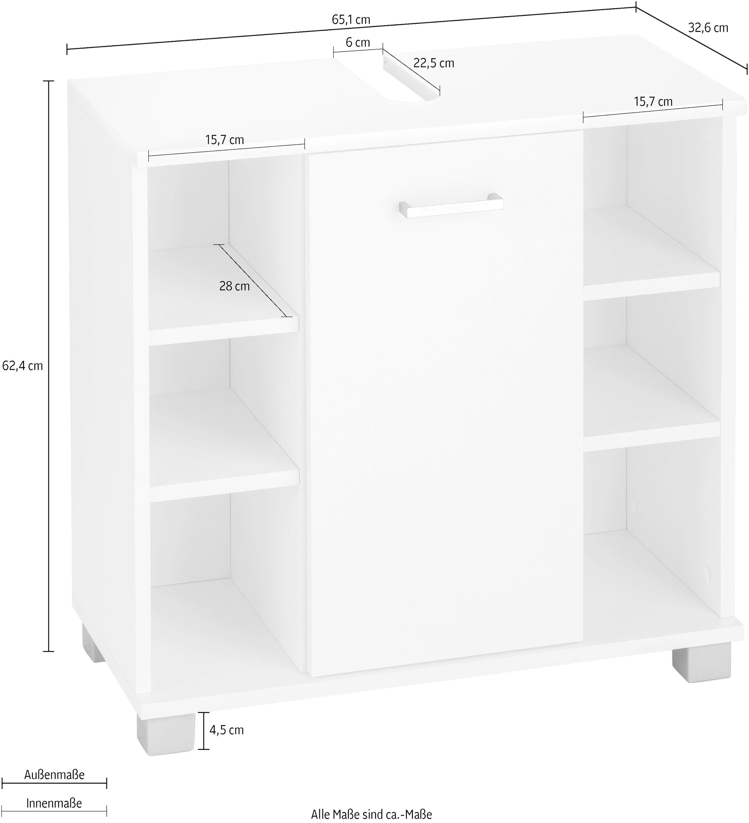 Schildmeyer Waschbeckenunterschrank »Mobes«, Breite/Höhe: 65,1/62,4 cm,  Badschrank mit Tür und Regalfächern online kaufen | mit 3 Jahren XXL  Garantie