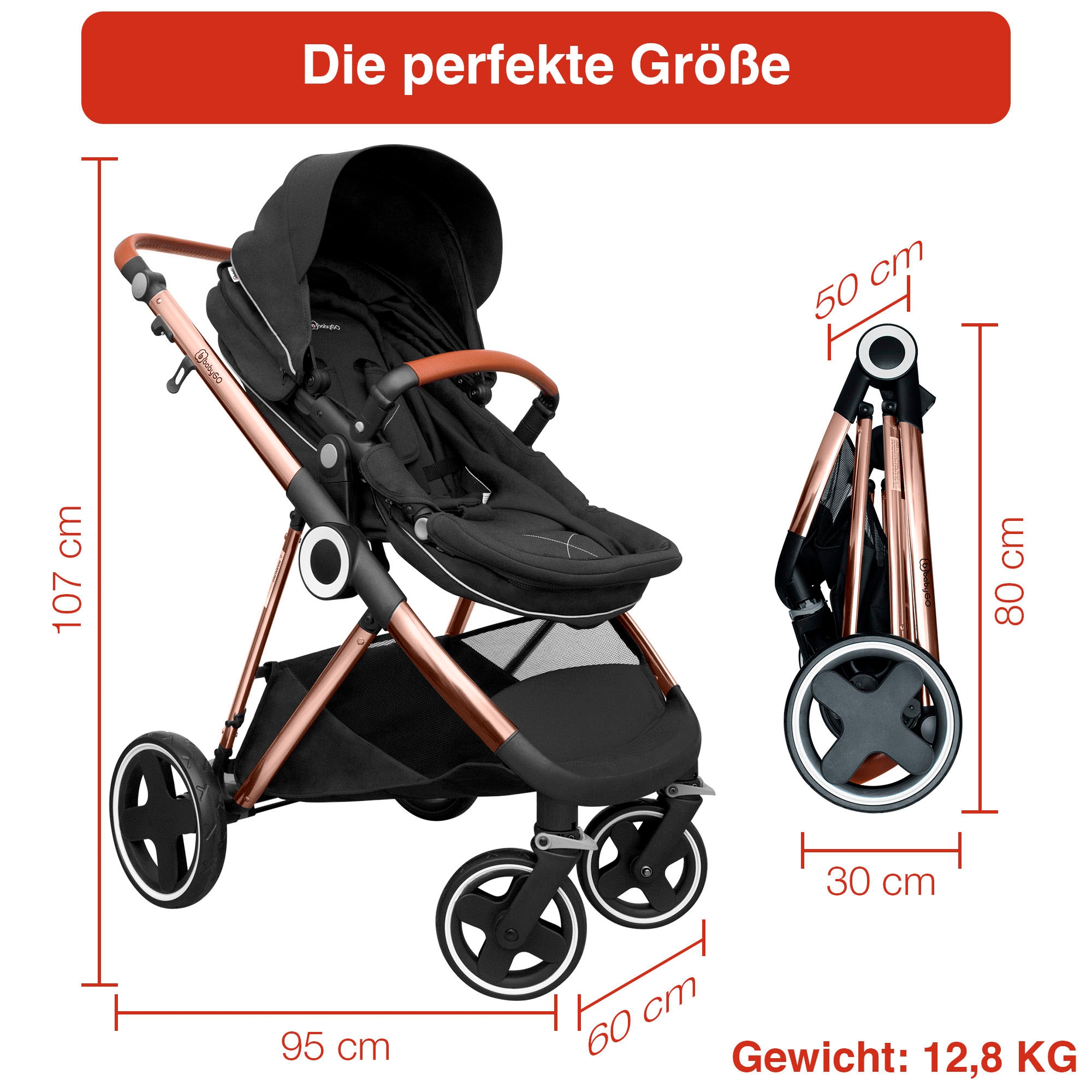 BabyGo Kombi-Kinderwagen »Halime 3in1«, inklusive Babywanne, Babyschale, Regenhaube & Wickeltasche