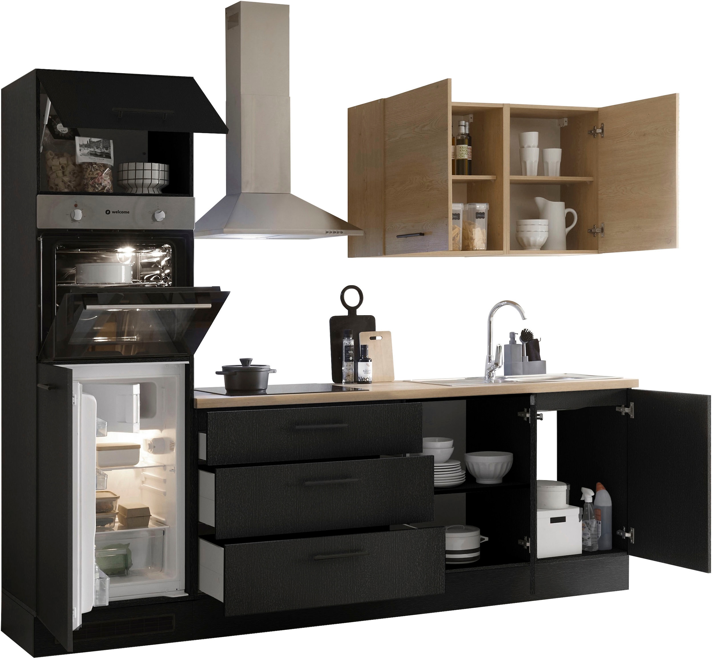 KOCHSTATION Küchenzeile »KS-Malfi« Breite 260cm, wahlweise mit E-Geräten, Arbeitsplatte 38mm Stärke