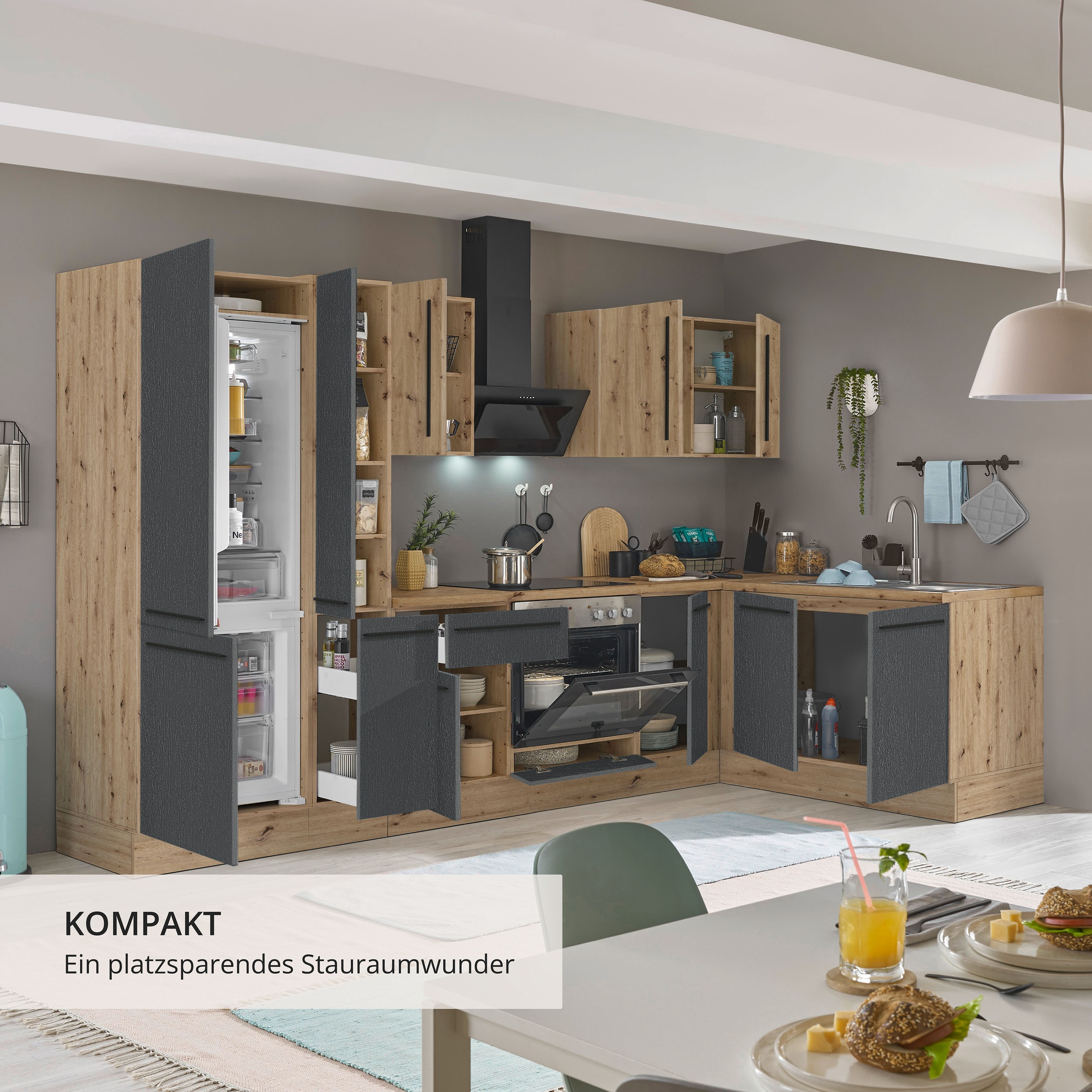 KOCHSTATION Winkelküche »Florida, Stellbreite 300x165 cm« wahlweise mit E-Geräten, mit Softclose für Türen und Schubkästen