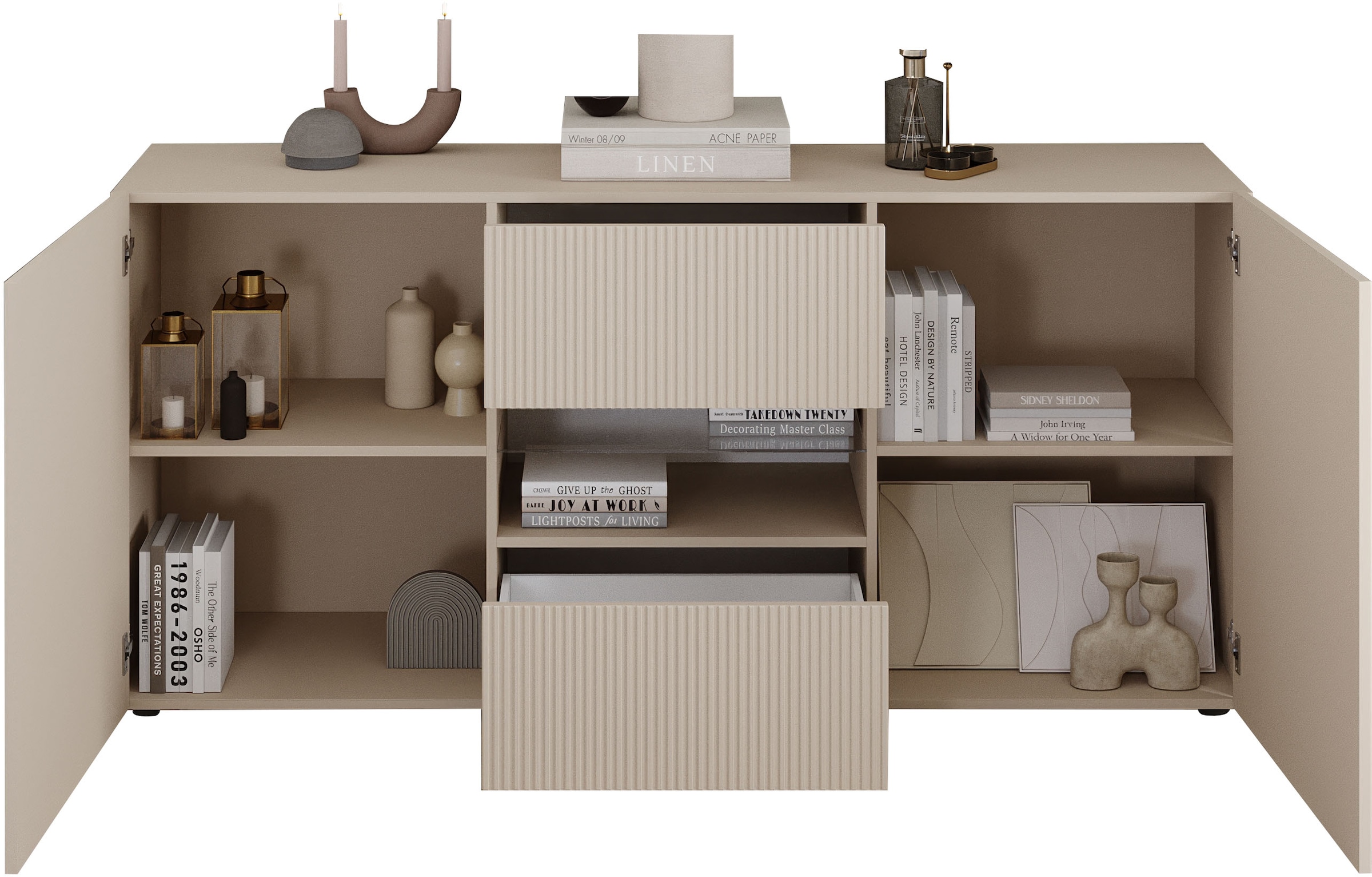 INOSIGN Sideboard »Rio Breite 181 cm, Kommode mit 2 Türen u. 2 Schubkästen,«, geriffelte MDF-Fronten, modern u. elegant, viel Stauraum