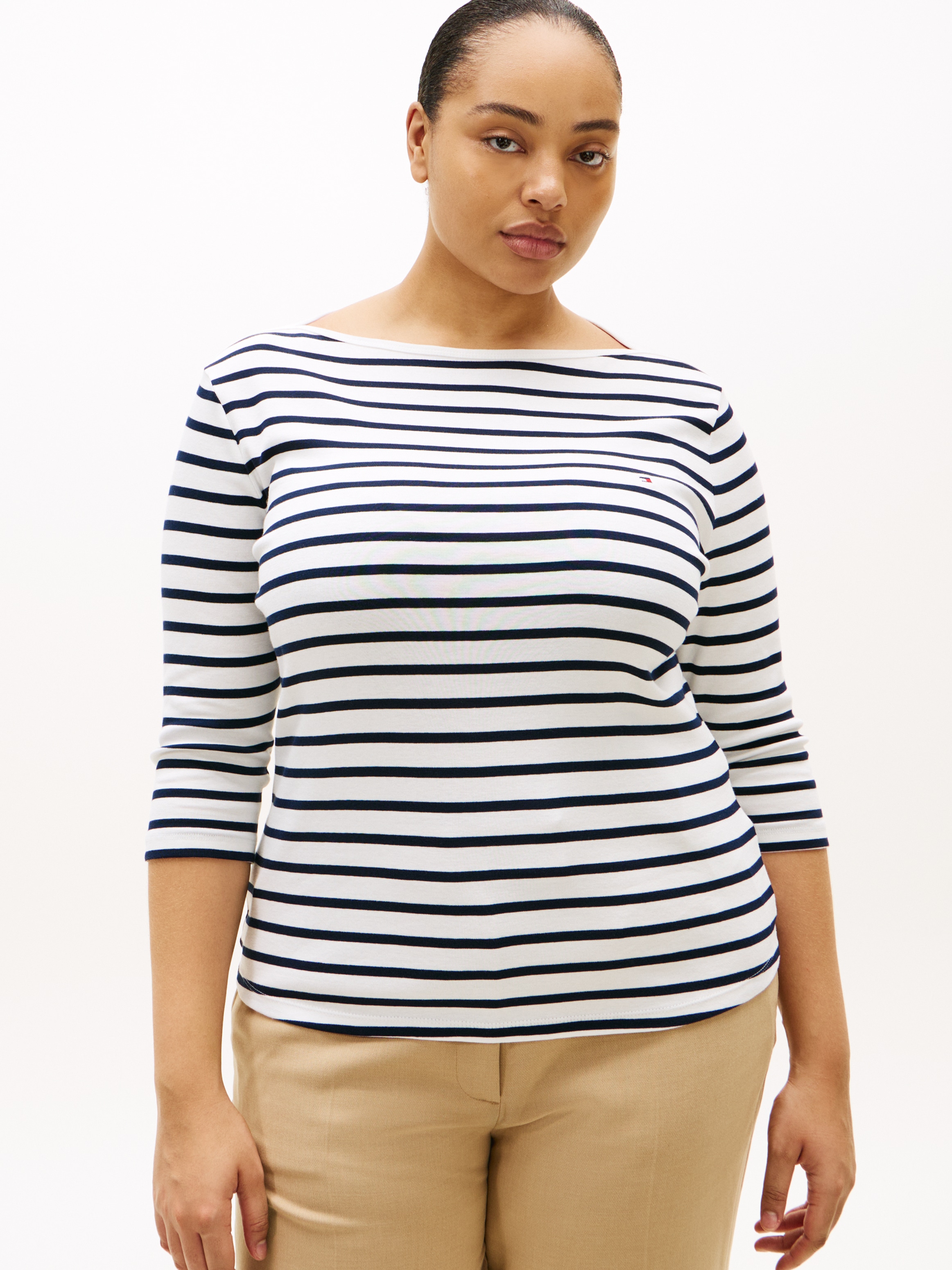 Tommy Hilfiger Curve T-Shirt »CRV SLIM CODY BOAT-NK 3/4SLV« in Großen Größen, 3/4 Ärmel, Logostickerei