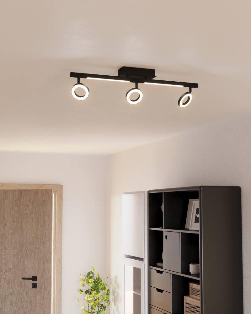 EGLO Deckenspot »CARDILLIO 2 Deckenlampe, schwarz, 3 flammig, schwenkbare Lampenköpfe«, Leuchtmittel LED-Modul | LED fest integriert, Spot, warmweißes Licht, Wohnzimmer, Esszimmer, Küche, Flur, 68,5x8,5cm