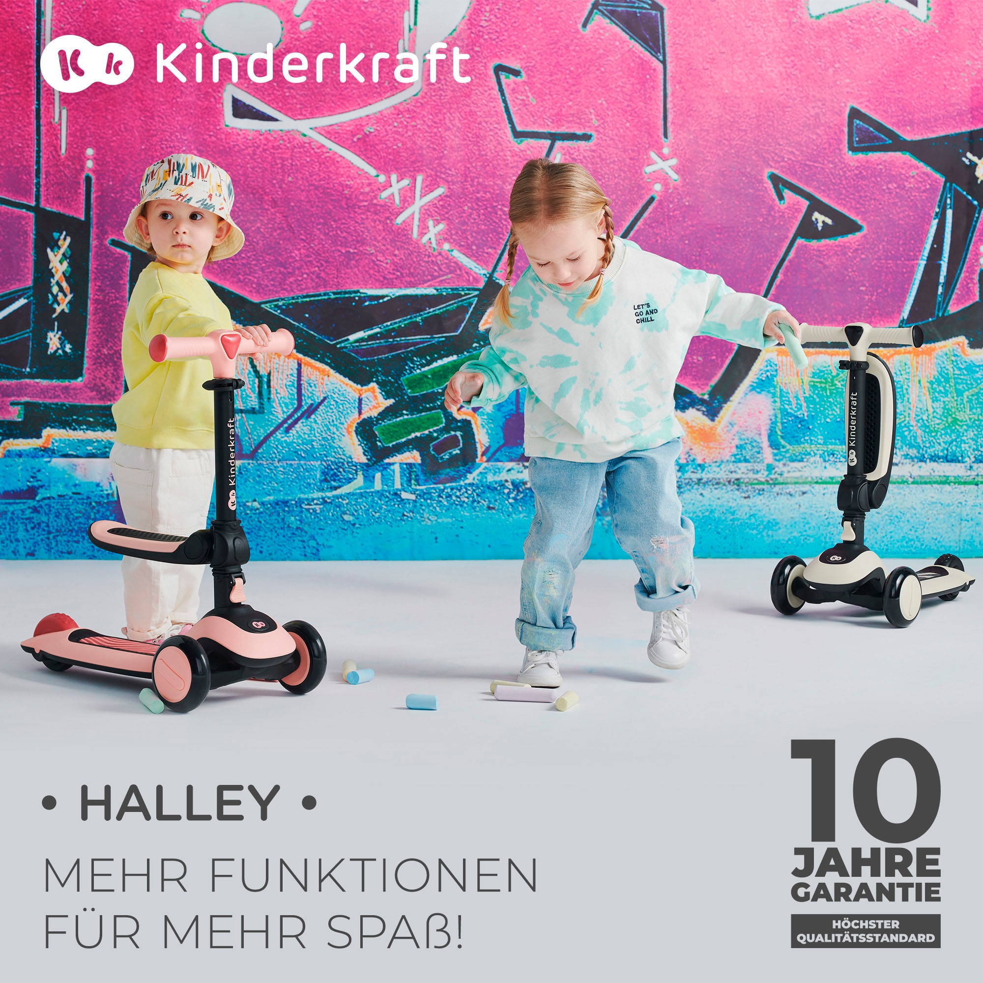 Kinderkraft Tretroller »HALLEY«, für Kinder; mit Bremse und leuchtenden Vorderrädern