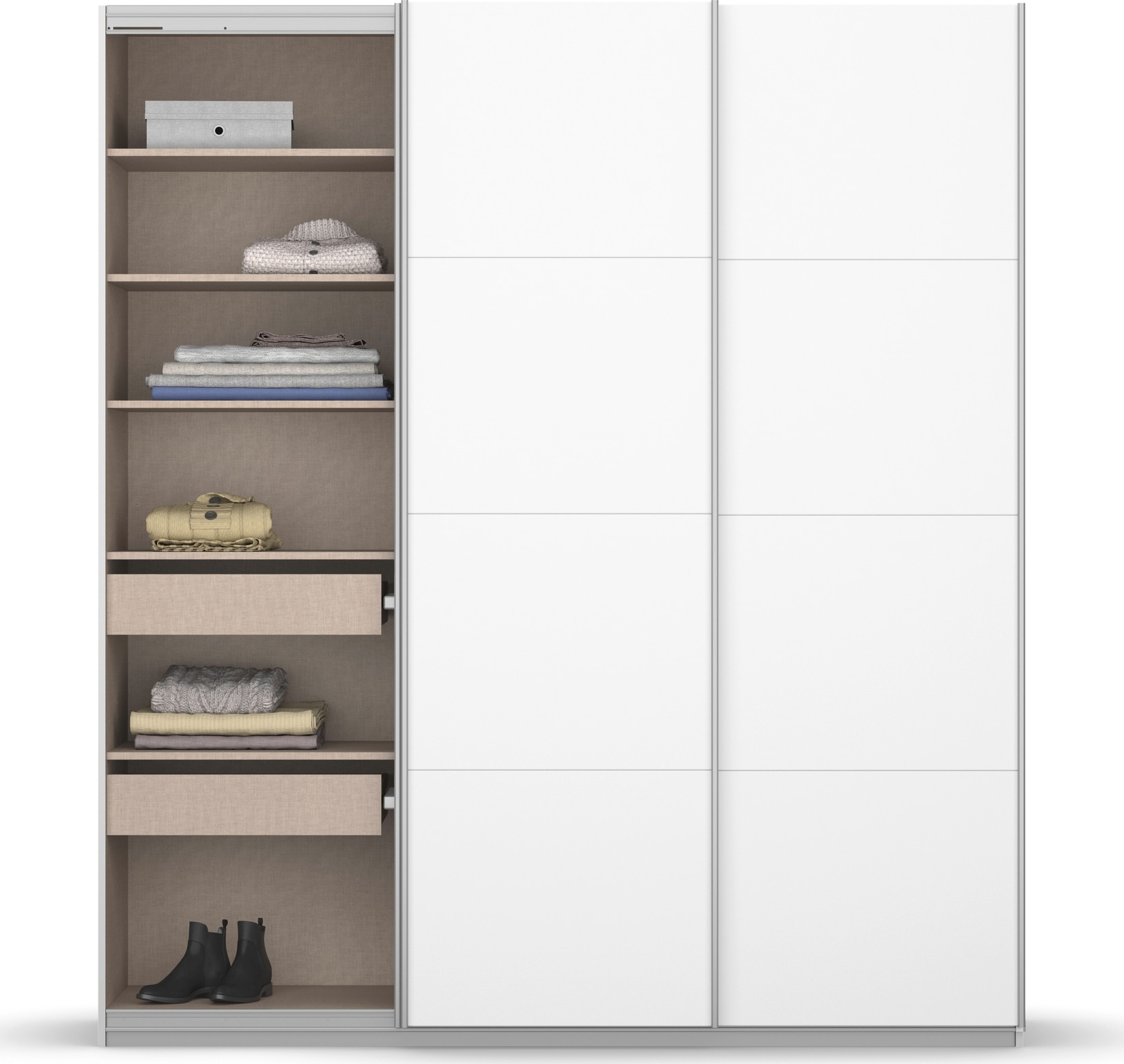 rauch Schwebetürenschrank »Kleiderschrank Schrank Garderobe KOLUNA mit Dekor-Front«, inkl. 2 Innenschubladen sowie extra Einlegeböden MADE IN GERMANY