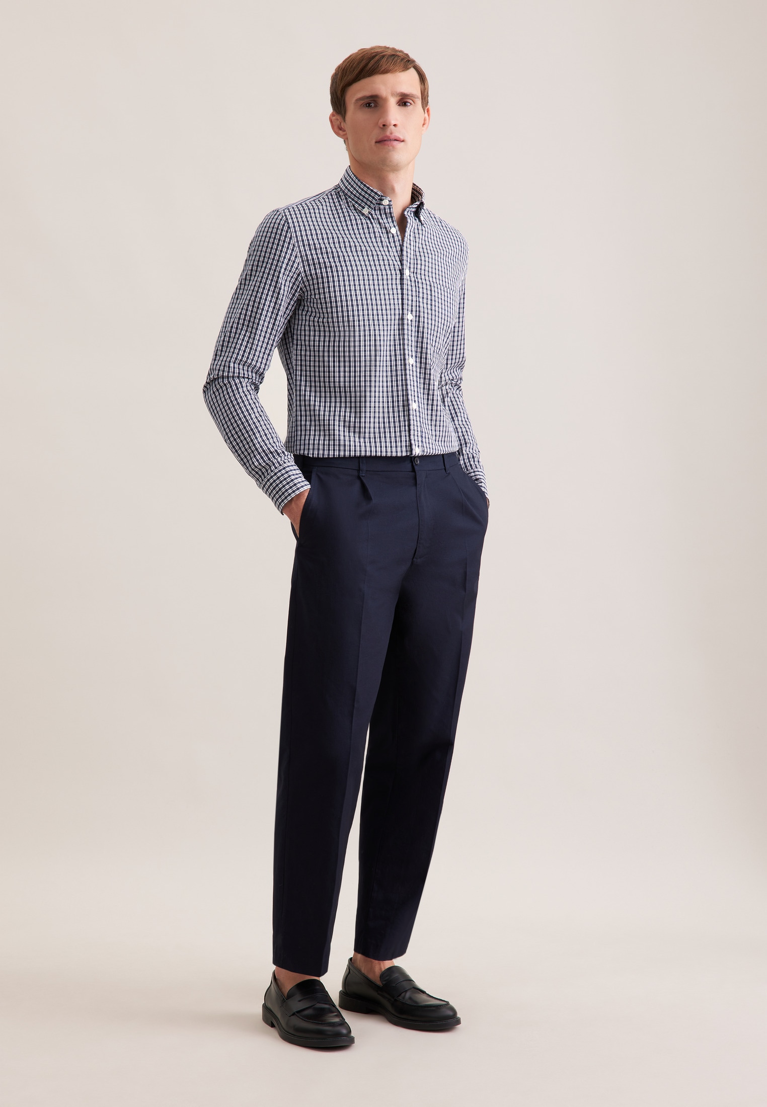 seidensticker Businesshemd Slim 1/1 Button-Down-Kragen Karo