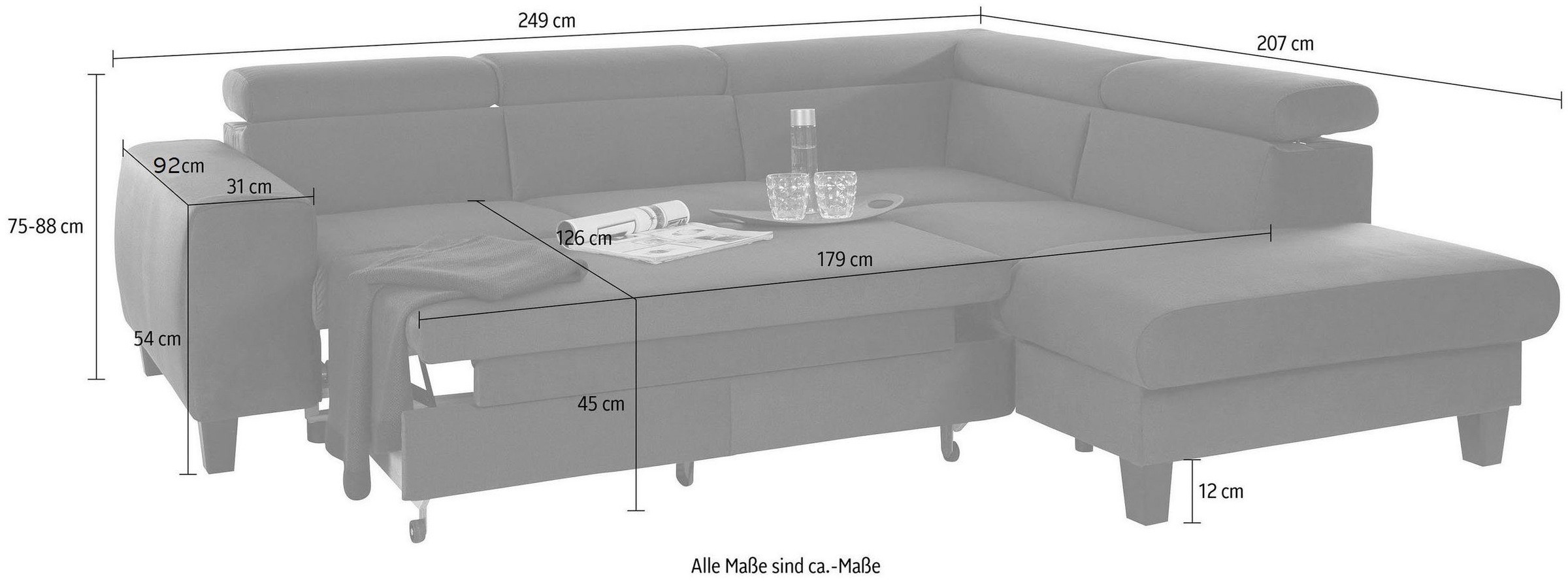 COTTA Polstergarnitur »Morven L-Form«, (Set), Set bestehend aus: Ecksofa mit Kopfteilverstellung & Hocker