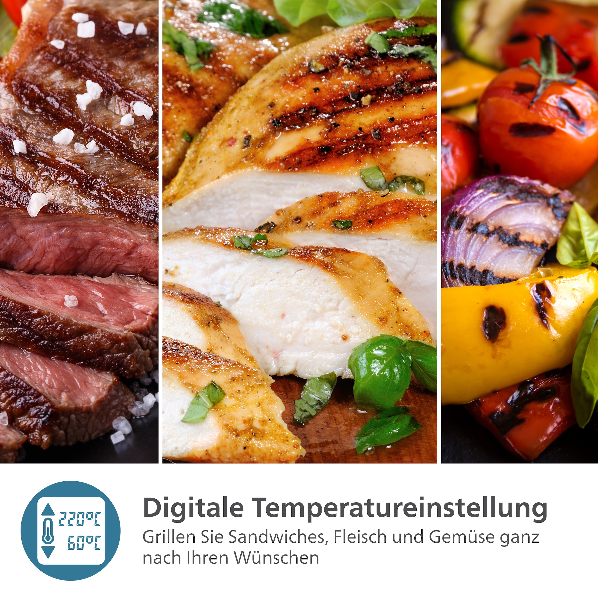 Philips Kontaktgrill »7000 Series HD6307/70 mit digitaler Temperatureinstellung«, 2200 W, 8 voreingestellten Funktionen, und verstellbaren, abnehmbaren Platten