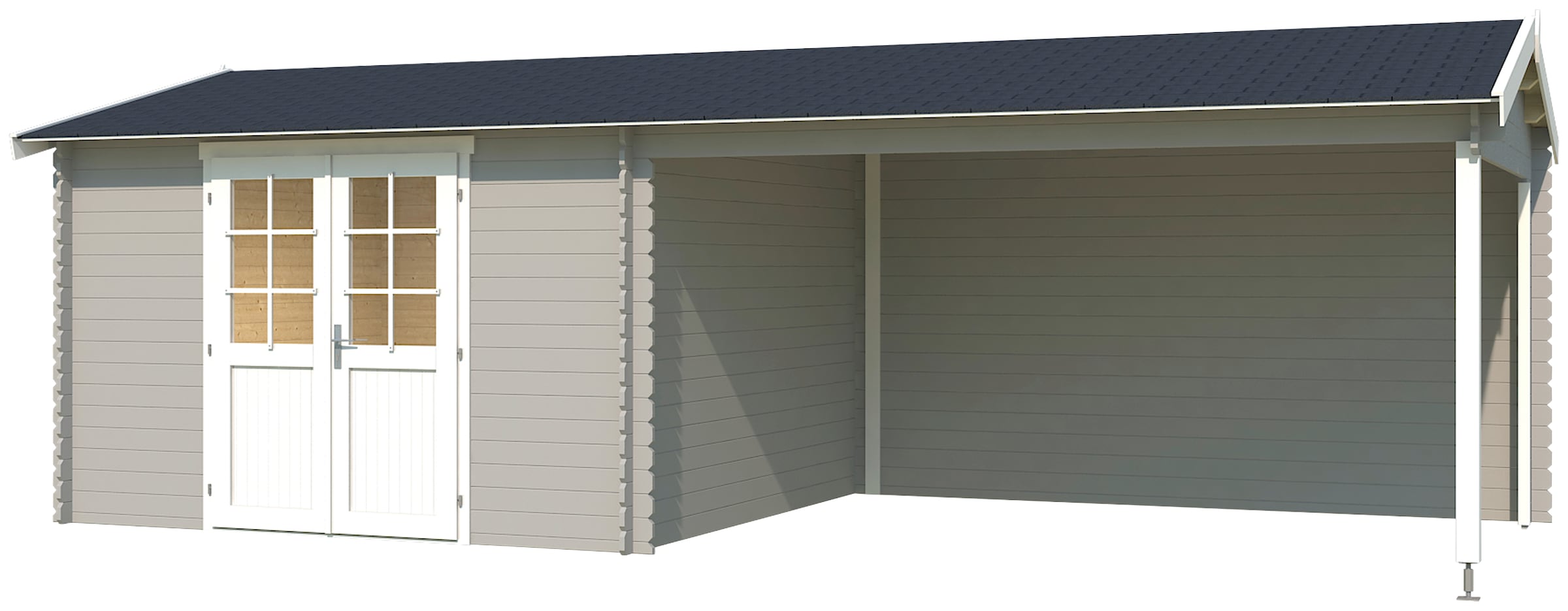 LASITA MAJA, Gartenhaus »Amarillo« Blochbohlenhaus 28mm Anbau, Fundamentmass 3300x3300+3800, Lichtgrau, lichtgrau, Holzwerkstoff, ohne Fußboden, 