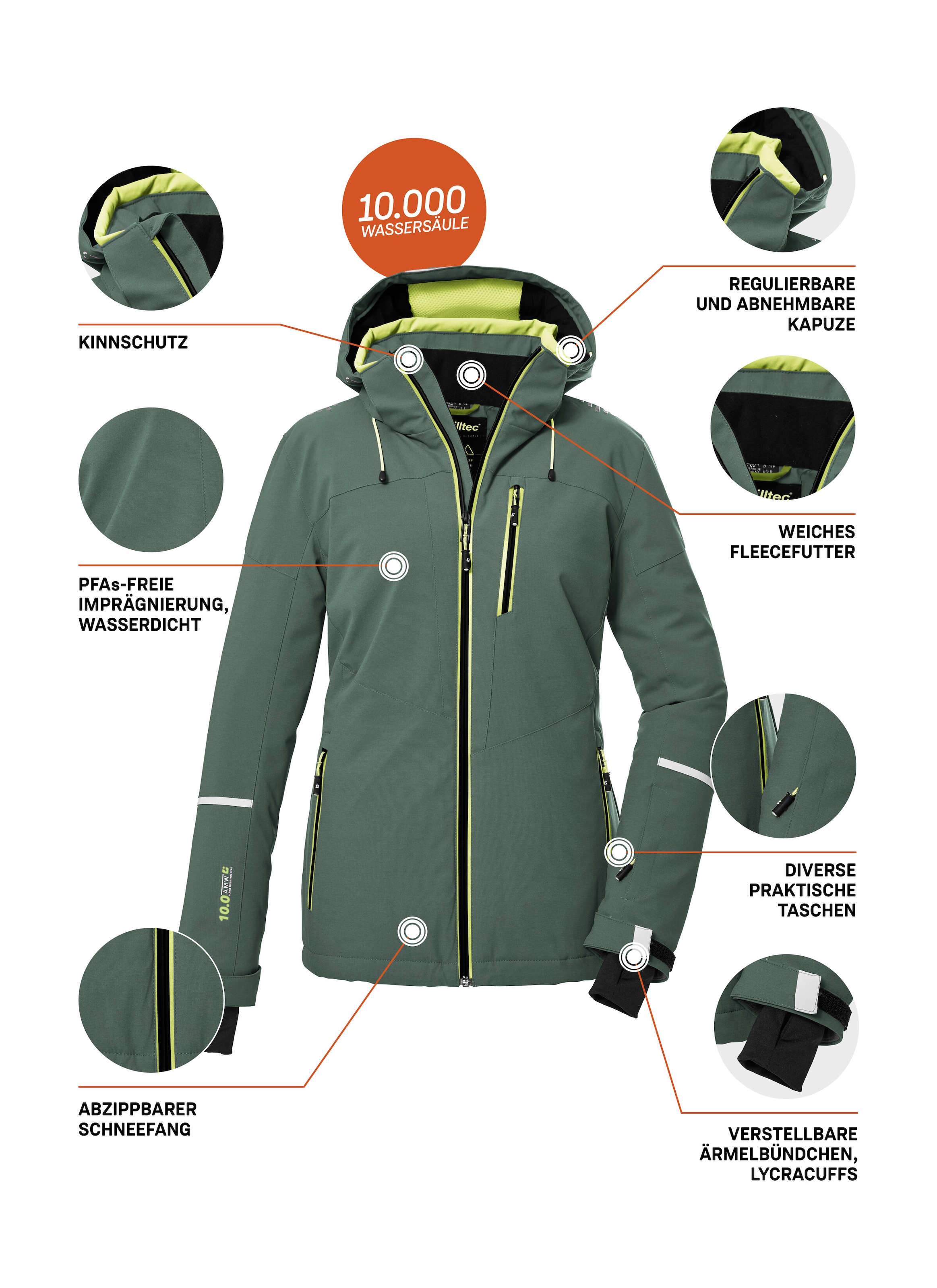 Killtec Skijacke »KSW 81 WMN SKI JCKT«, Wasserdichte, atmungsaktive Winterjacke mit abnehmbarer Kapuze