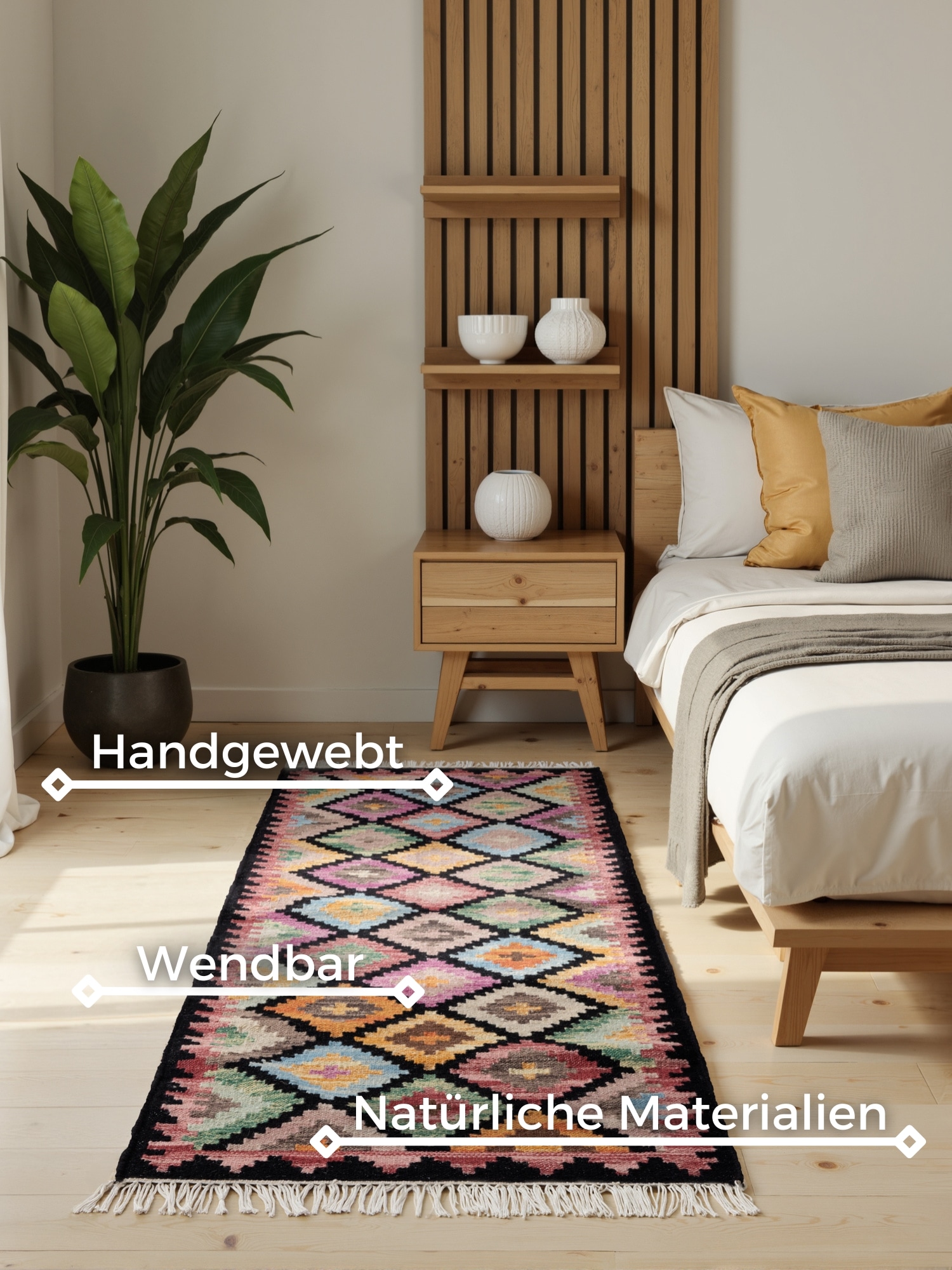 HANSE Home Teppich »Kelim Zara« rechteckig 3 mm Höhe Wolle, Baumwolle, Natur, Handgewebt, orientalisch, Boho, traditionell