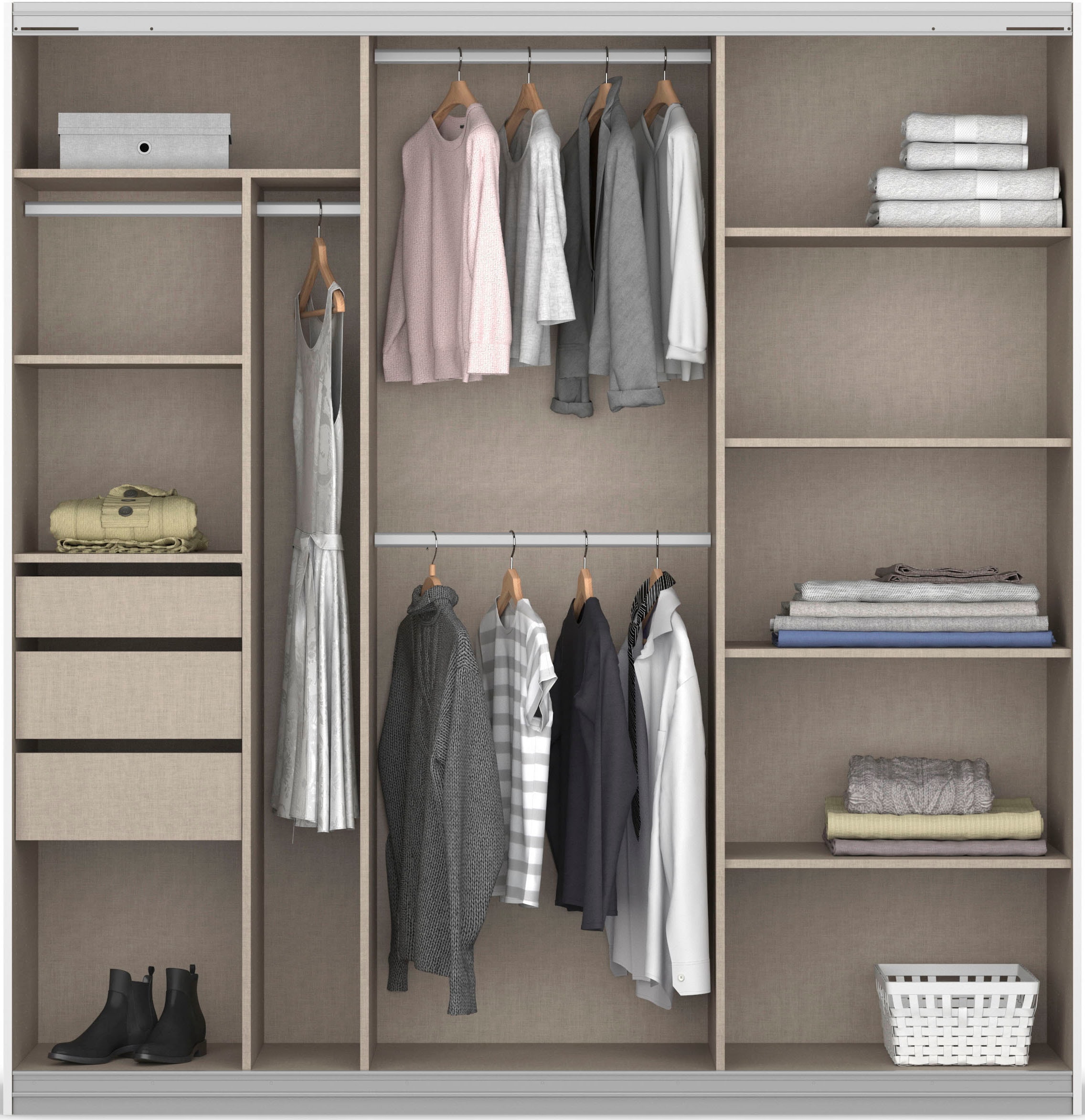 rauch Schwebetürenschrank »Kleiderschrank Schrank Garderobe OTELI inkl. 3 Innenschubladen« Breiten 211/278/323/368 cm Höhen 214/233 cm,  mit Mittelspiegel und Passepartout optional mit Beleuchtung