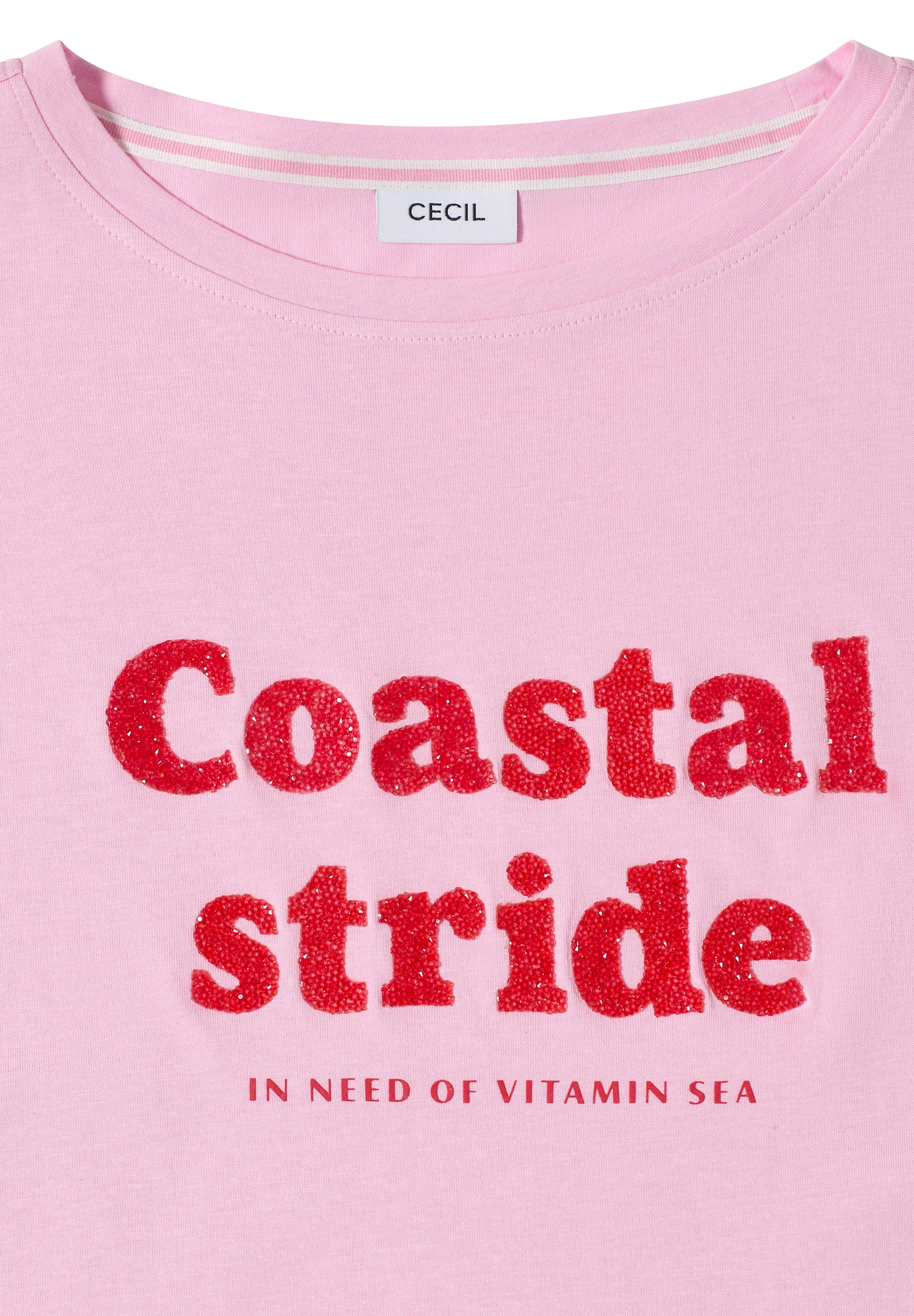 Cecil Kurzarmshirt Sommershirt mit Boatneck und Wording Print