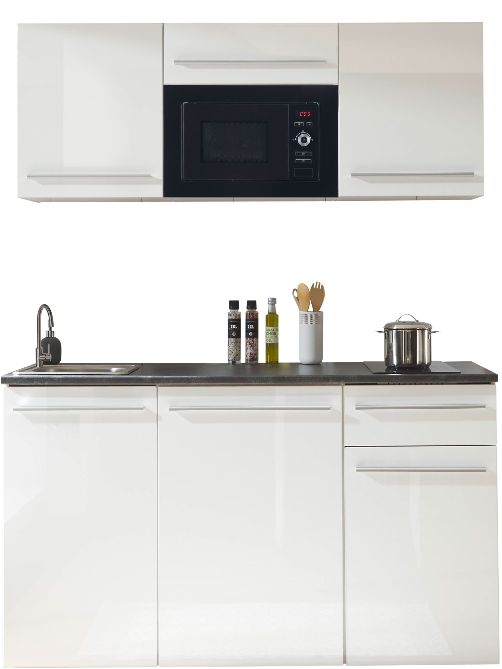 BASIC by Balculina Pantryküche »Jazz Singleküche« Breite 160 cm, wahlweise mit E-Geräten und Mikrowelle