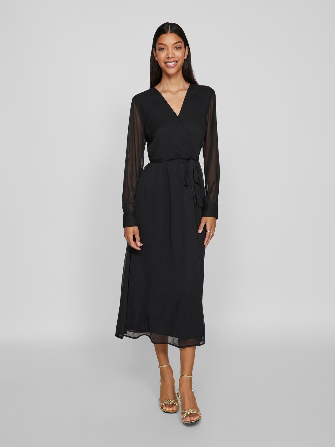 Vila Chiffonkleid »VIFALIA V-NECK L/S MIDI DRESS - NOOS«