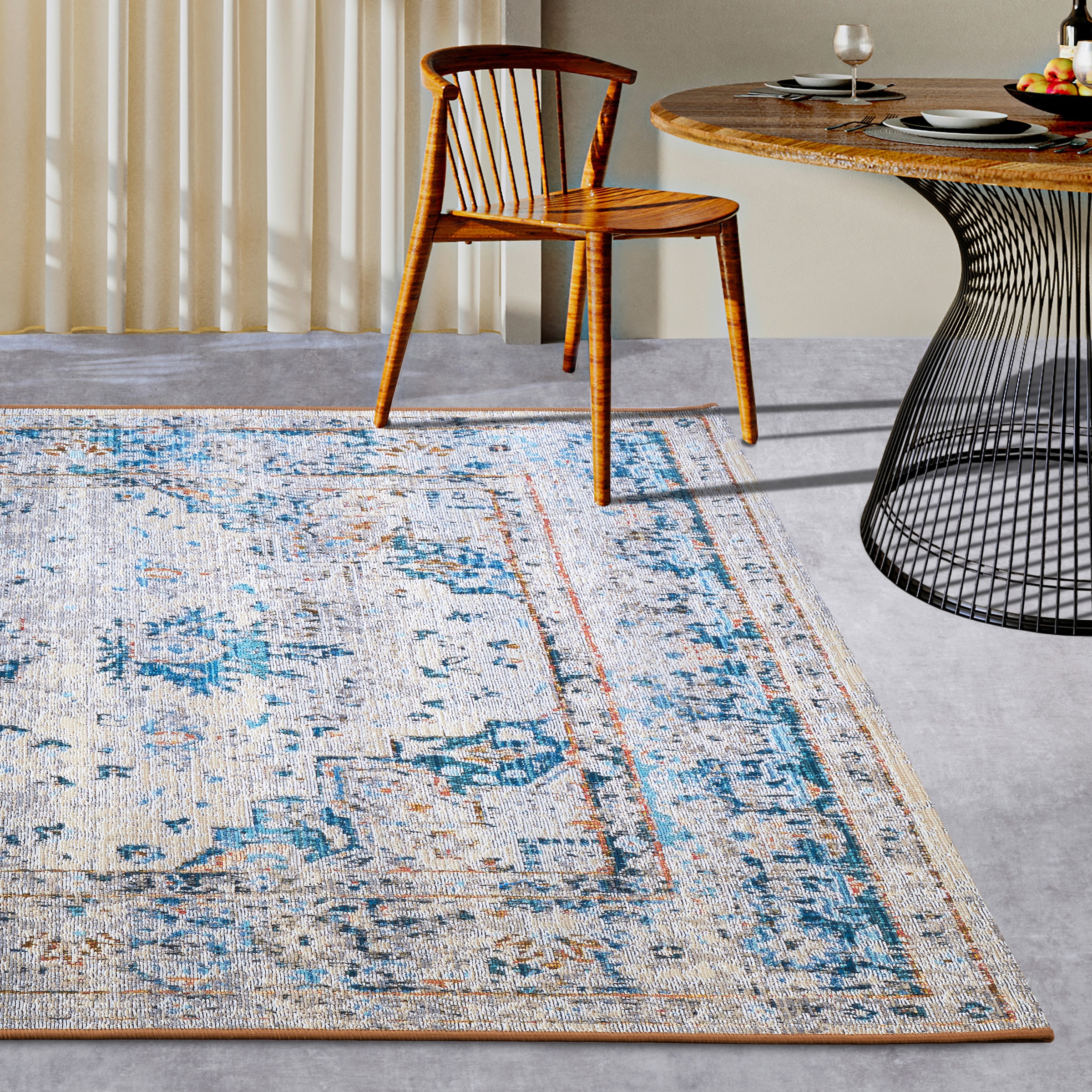 THE RUGS Villeroy & Boch 1767 Indoor Outdoor Rug - Flat Woven Durable Polyester in Blue | Size: 160cm x 235cm