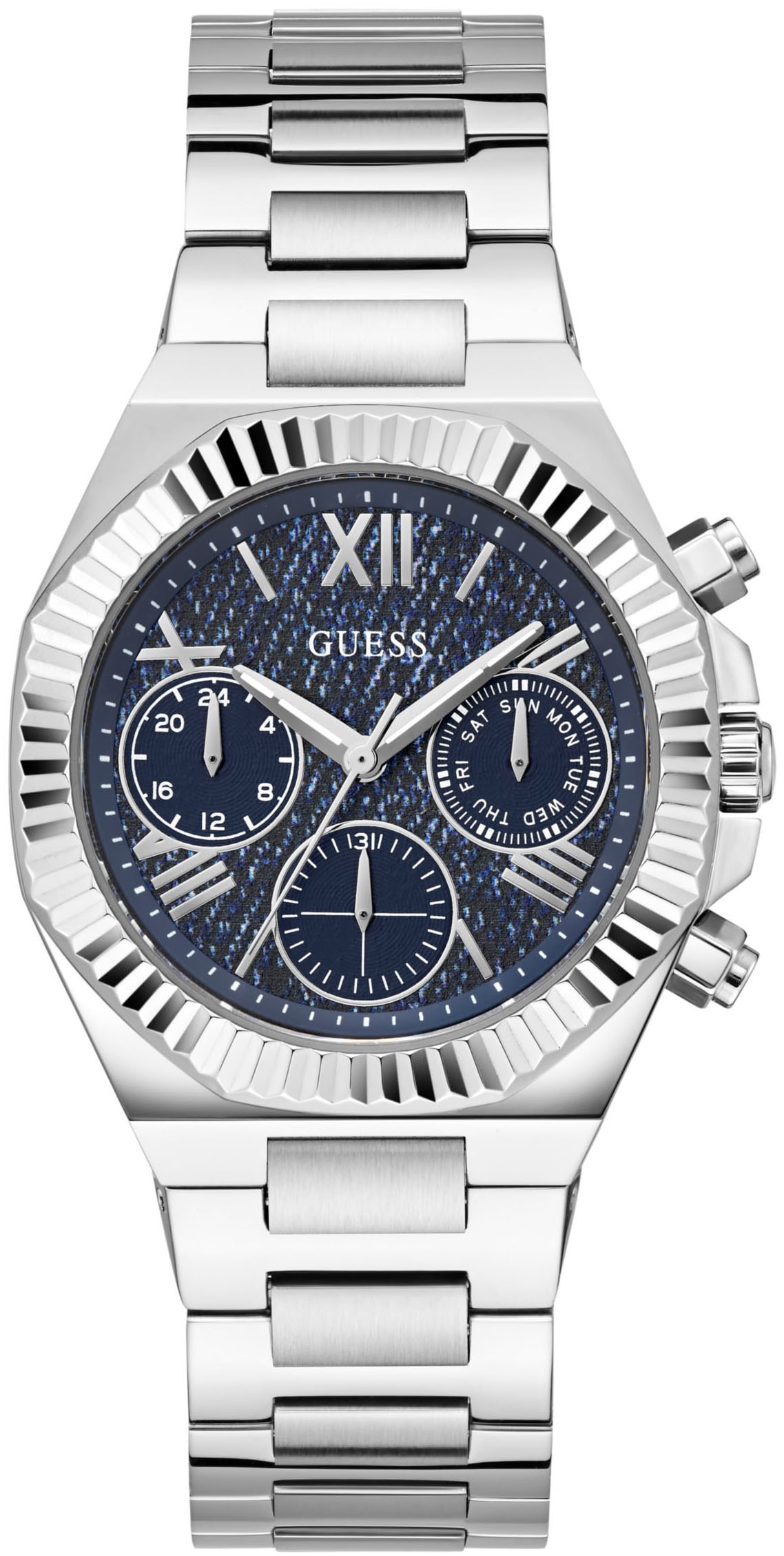 Guess Multifunktionsuhr »EQUALITY«, Quarzuhr, Armbanduhr, Damen, Herren, unisex, Datum, Edelstahlarmband