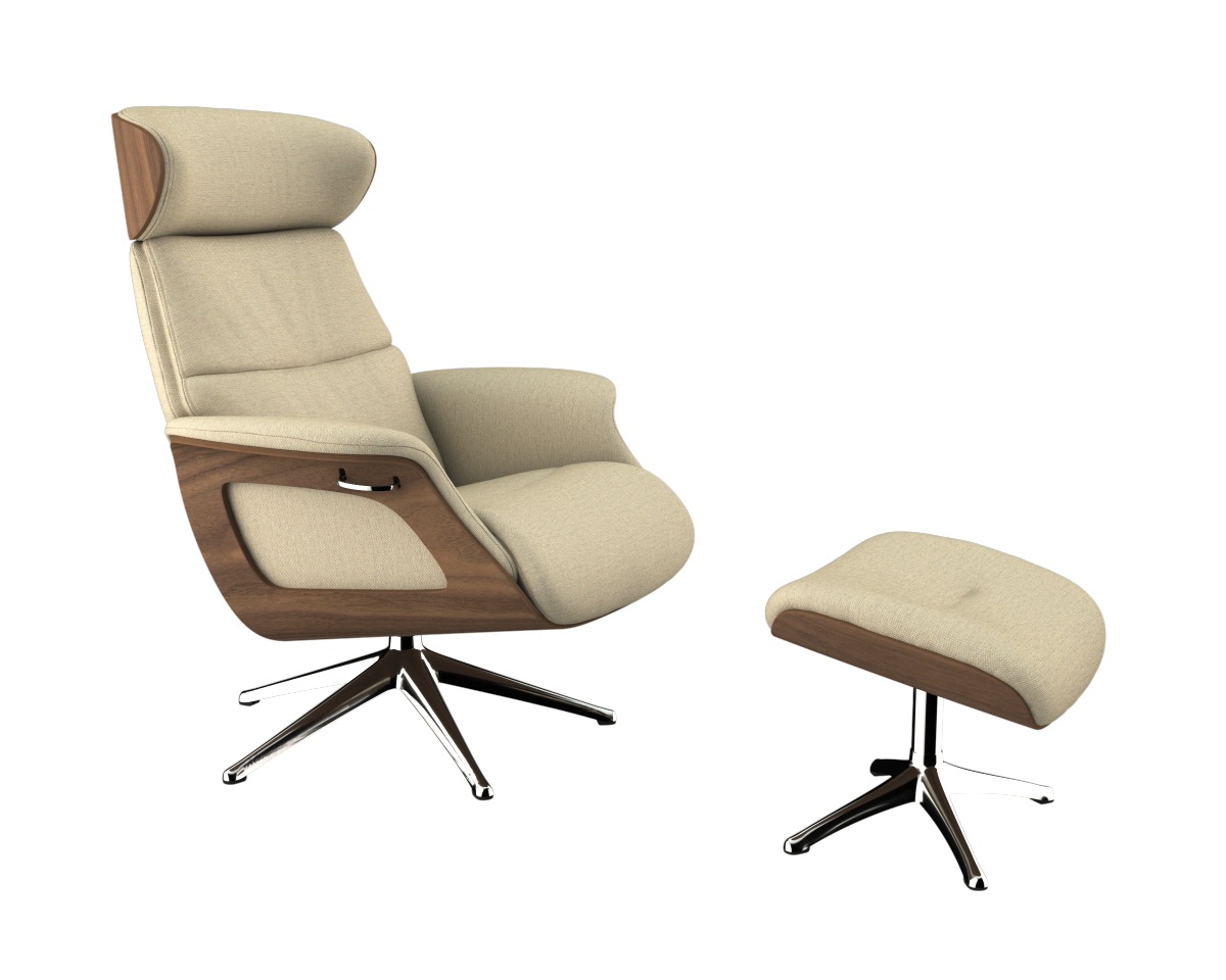 FLEXLUX Relaxsessel »Clement Relaxstuhl, Polstersessel, Liegesessel, TV-Sessel,«, Rücken- & Kopfteilverstellung, Drehbar, Armlehne Walnuss, Fuß Alu
