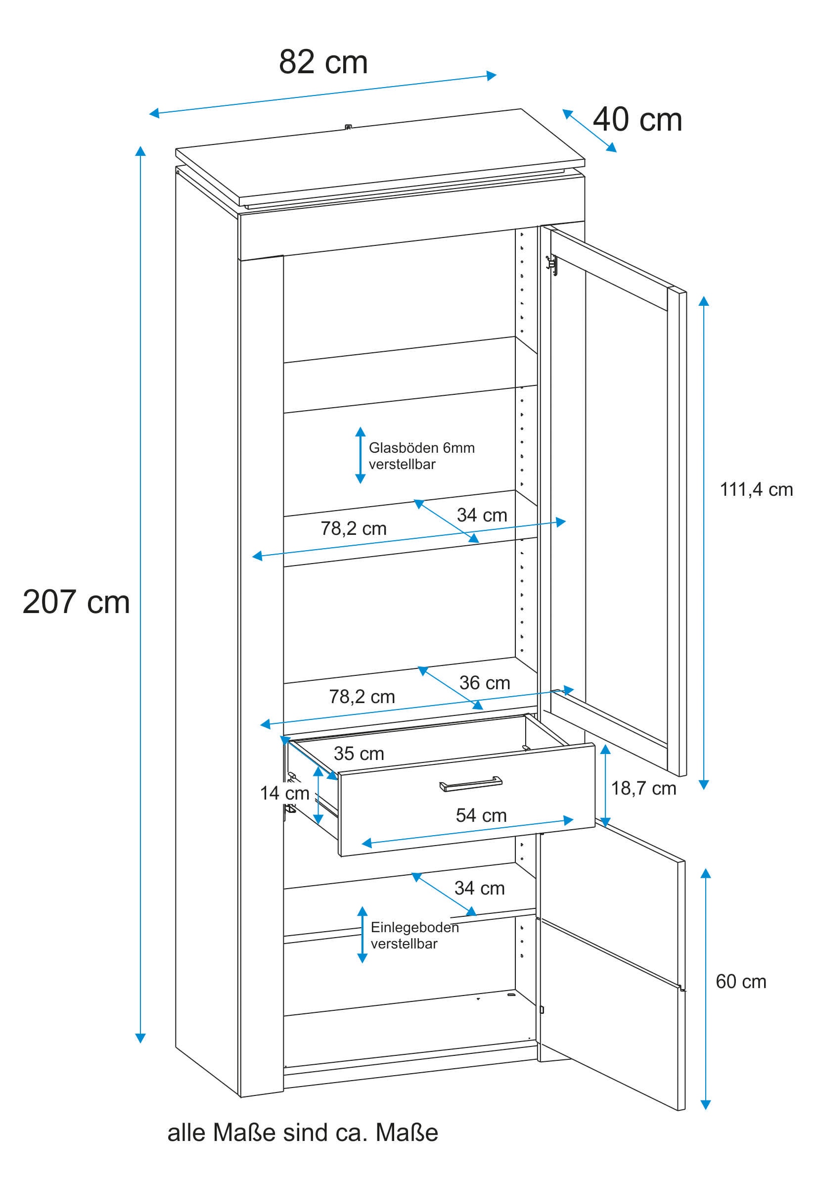 VOGL Möbelfabrik Vitrine, Höhe 209 cm