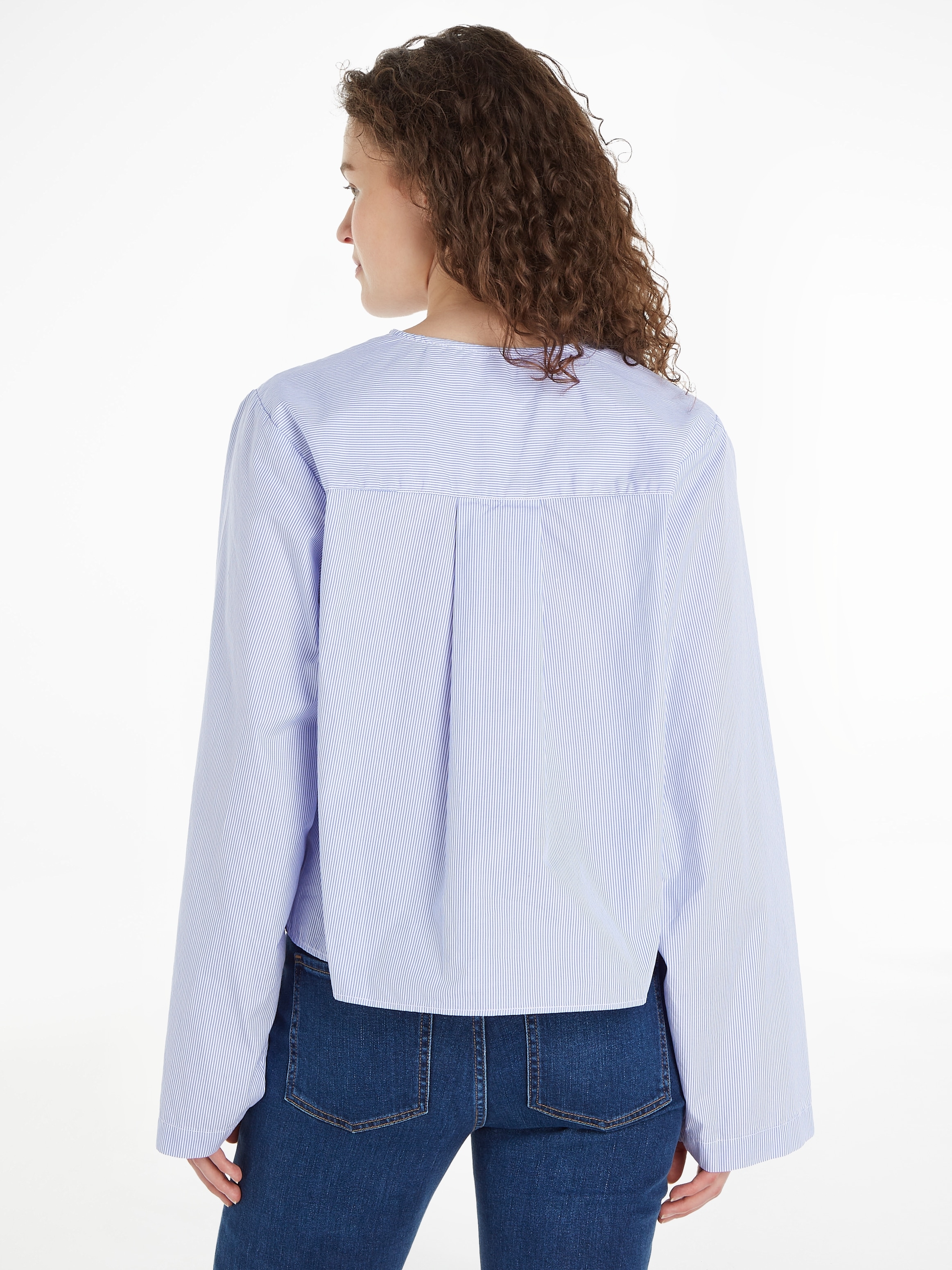Tommy Hilfiger Hemdbluse »COTTON STP V-NECK BLOUSE«, mit Logostickerei