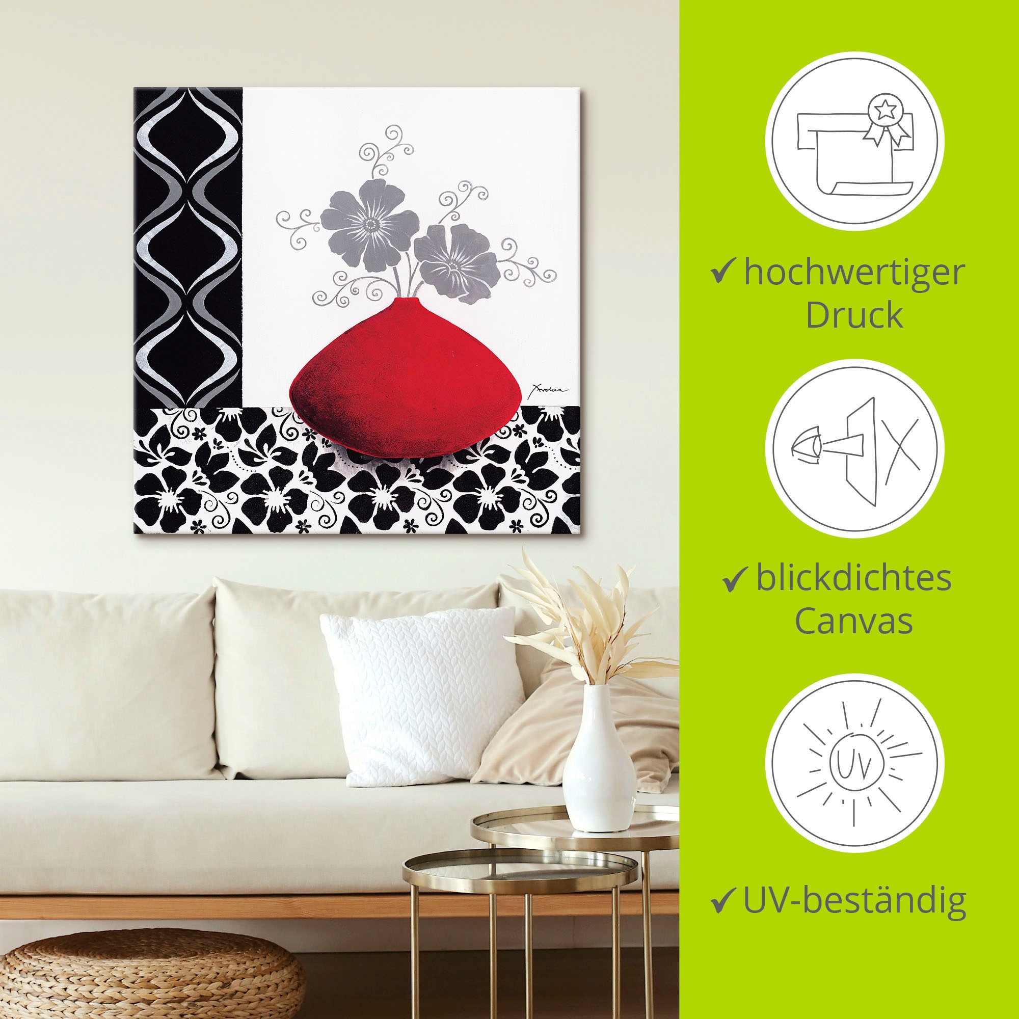 Artland Wandbild »Blumenmuster«, Vasen & Töpfe, (1 St.), als Leinwandbild, Poster, Wandaufkleber in verschied. Größen