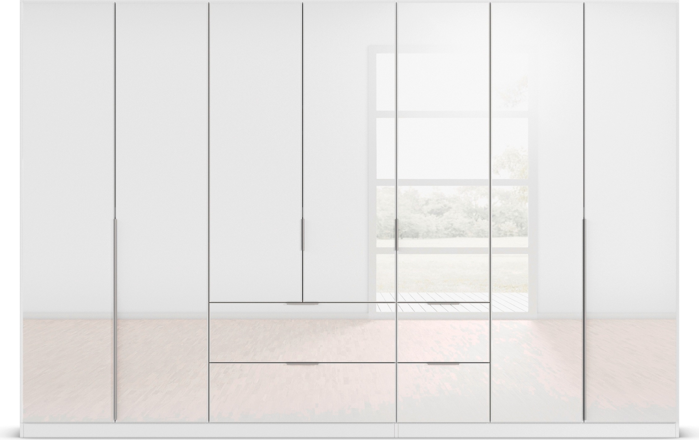 rauch Drehtürenschrank »Kleiderschrank Kleiderschränke Schrank Garderobe AGORDO mit Glasfront«, (in zwei Griff-Farben mit Glasfront), mit Außenschubkästen, in 6 Breiten und 2 Höhen MADE IN GERMANY