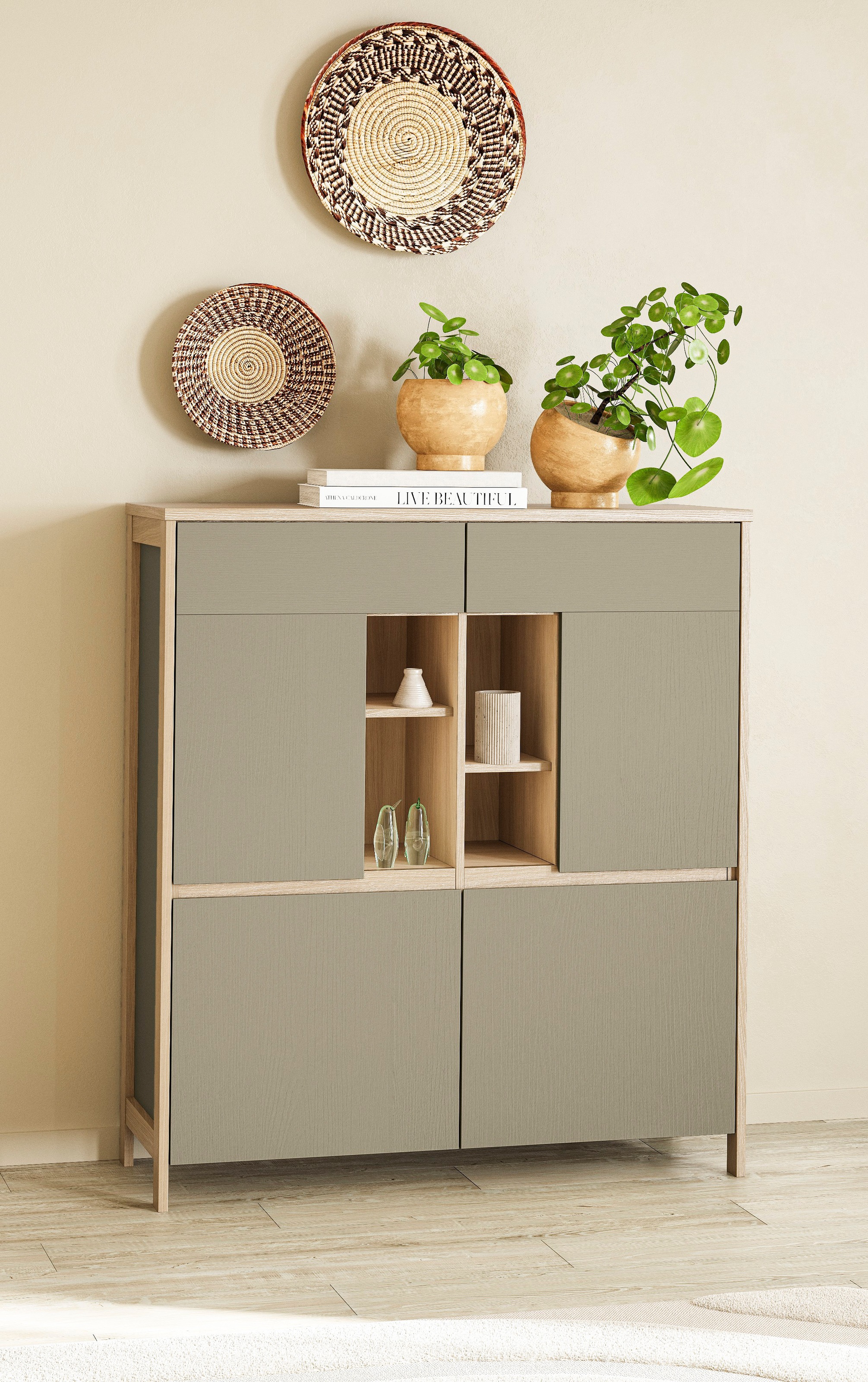 Home affaire Highboard »Stranda, moderner Schrank, Stauraumelement im Scandic-Style« elegante Rahmenoptik, ausreichend Stauraum, vielseitig einsetzbar