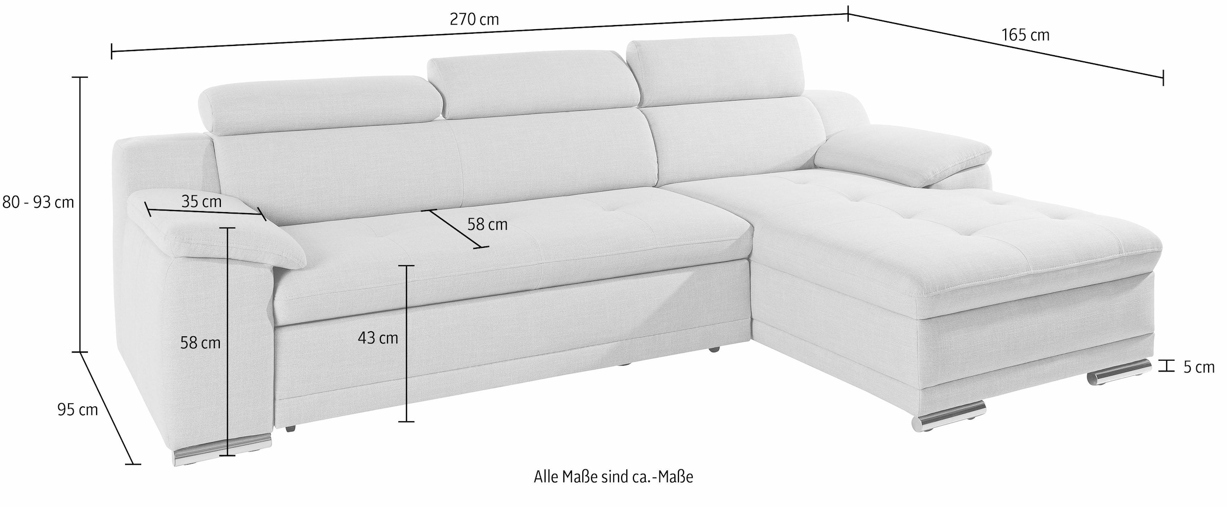 sit&more Ecksofa »Andiamo L-Form«, wahlweise mit Bettfunktion, inklusive Kopfteilverstellung