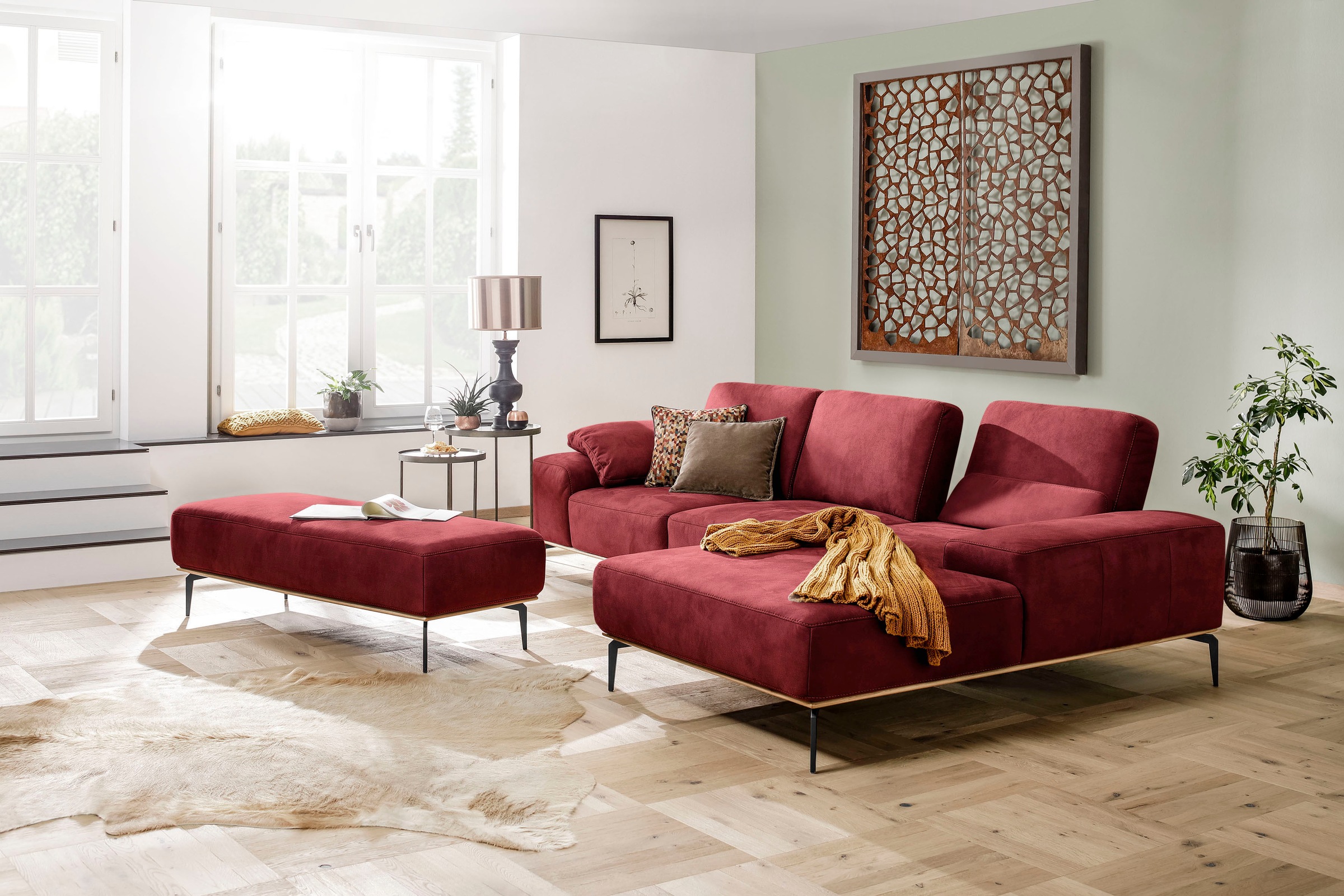 W.SCHILLIG Ecksofa »run, Designsofa mit tollem Sitzkomfort, bequem, L-Form«, mit Holzsockel, Füße in Schwarz pulverbeschichtet, Breite 299 cm