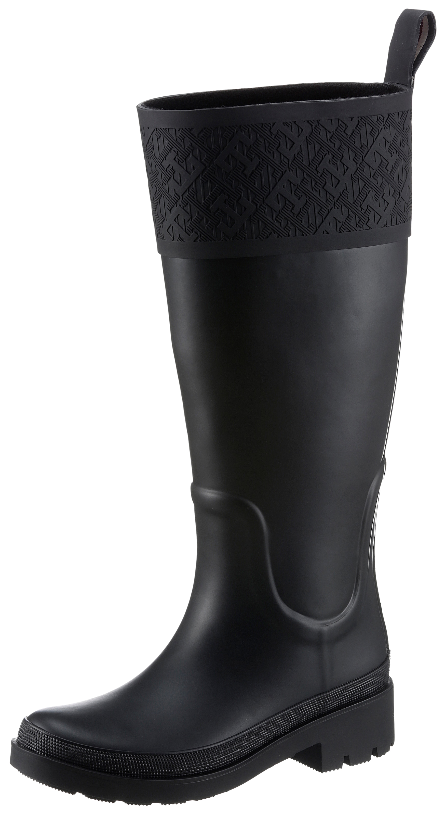 TOMMY HILFIGER Gummistiefel »RUBBER LONG BOOT MONOGRAM«, Blockabsatz, Schlupfstiefel, Outdoorstiefel,...