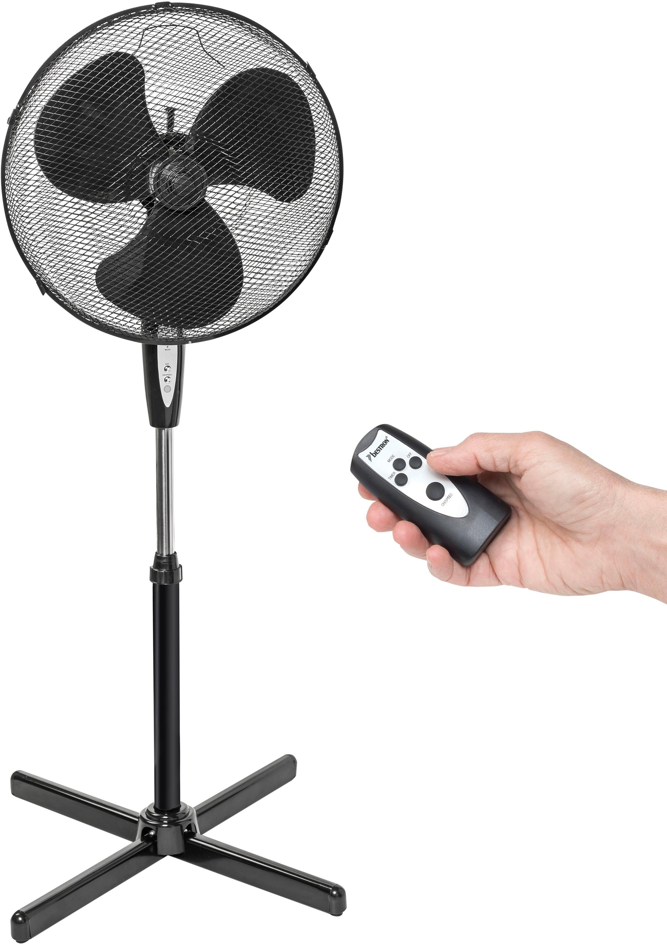 bestron Standventilator »mit Schwenkfunktion«, und Fernbedienung, Höhe: 122 cm, Ø 45 cm, 45 W, Schwarz