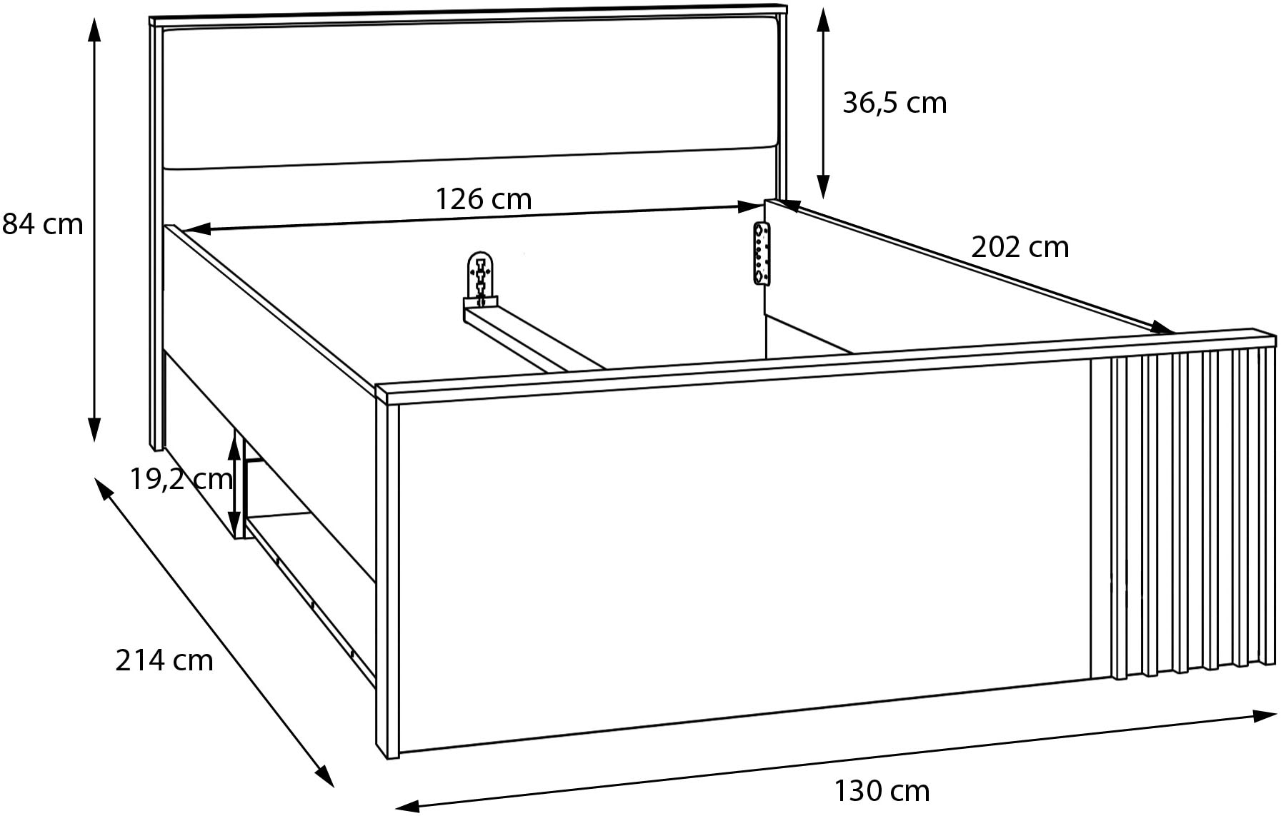 FORTE Bett »Bett mit Stauraum 2 SK, Kopfteil gepolstert« B/H/T 130/84/213 cm, in 2 Farben erhältlich