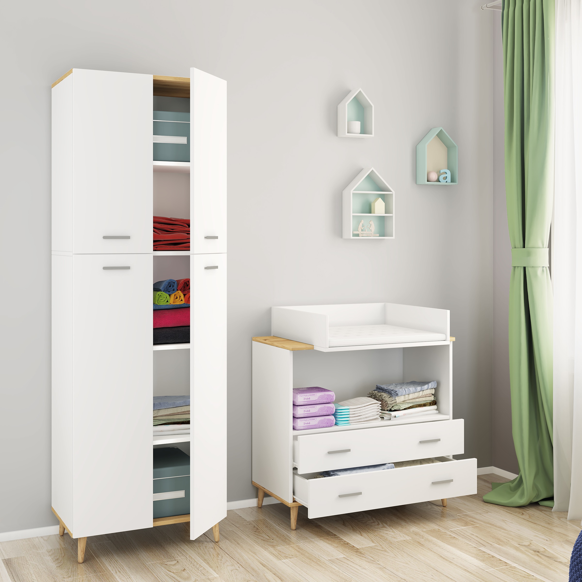 VCM Wickelkommode »Lindas«, Wickelregal mit Wickelaufsatz | Maße H. 93 x B. 80 x T. 49 | zwei Schubladen für Stauraum