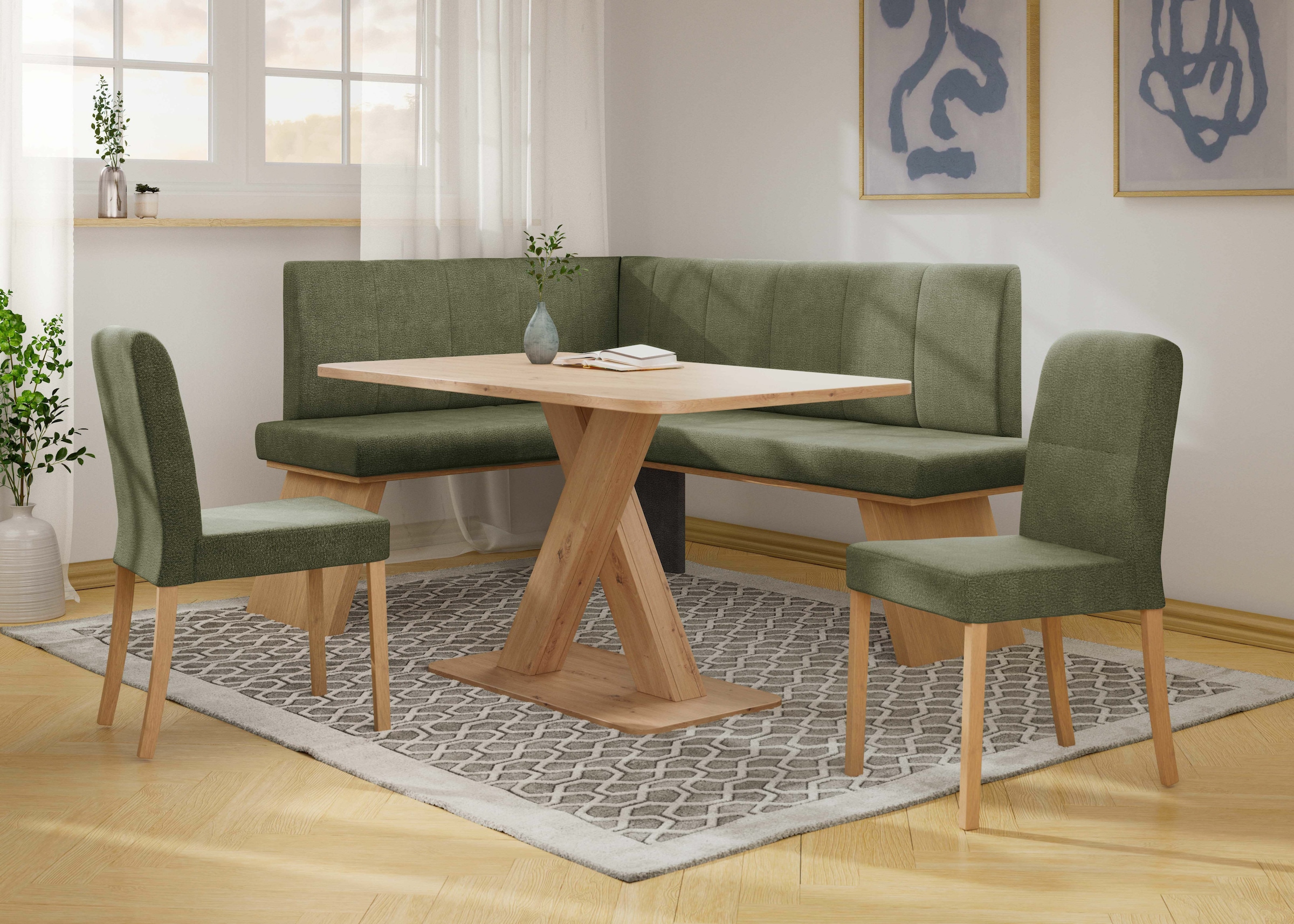 Home affaire Eckbankgruppe »Nina«, (Set, 4 tlg., 4er), Sitzgruppe Esszimmer Stühle Tisch und Bank bequem gepolstert