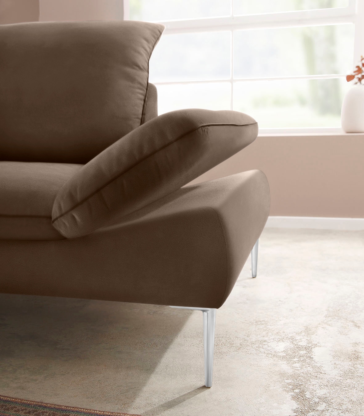 W.SCHILLIG Ecksofa »enjoy&MORE, Designsofa, elegant und bequem, L-Form« mit Sitztiefenverstellung, Füße Chrom glänzend, Breite 294 cm