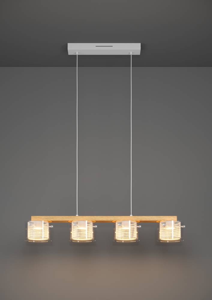 EGLO Hängeleuchte »PORTICO-Z Hängelampe Holz weiß, ZigBee 3.0, Timer, Pendelleuchte«, 4 flammig, Leuchtmittel LED-Modul | LED fest integriert, App / Sprachsteuerung Alexa, 88x15x110cm, exkl. Fernbedienung