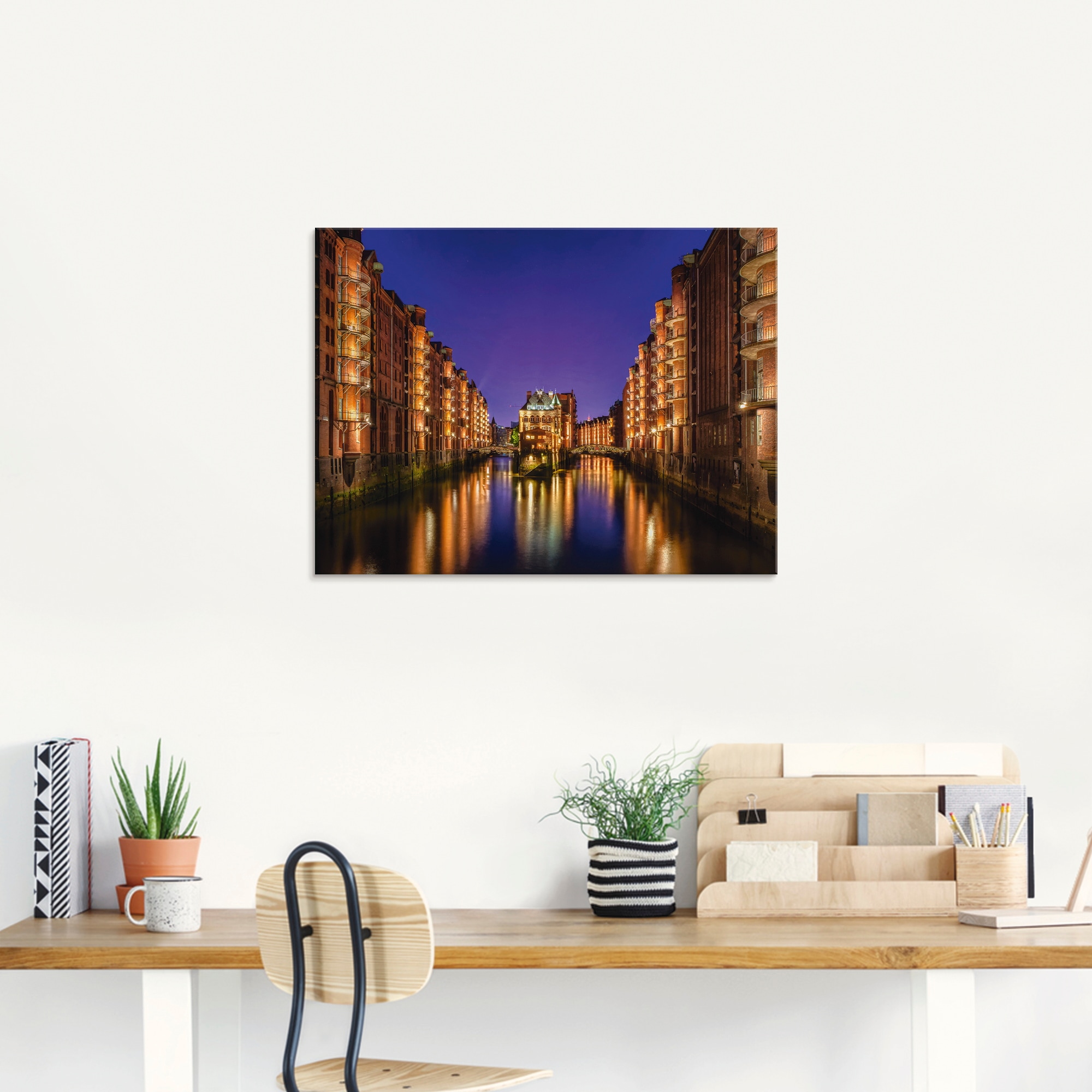 Artland Glasbild »Hamburg Speicherstadt bei Nacht«, Gebäude, (1 St.), in verschiedenen Größen
