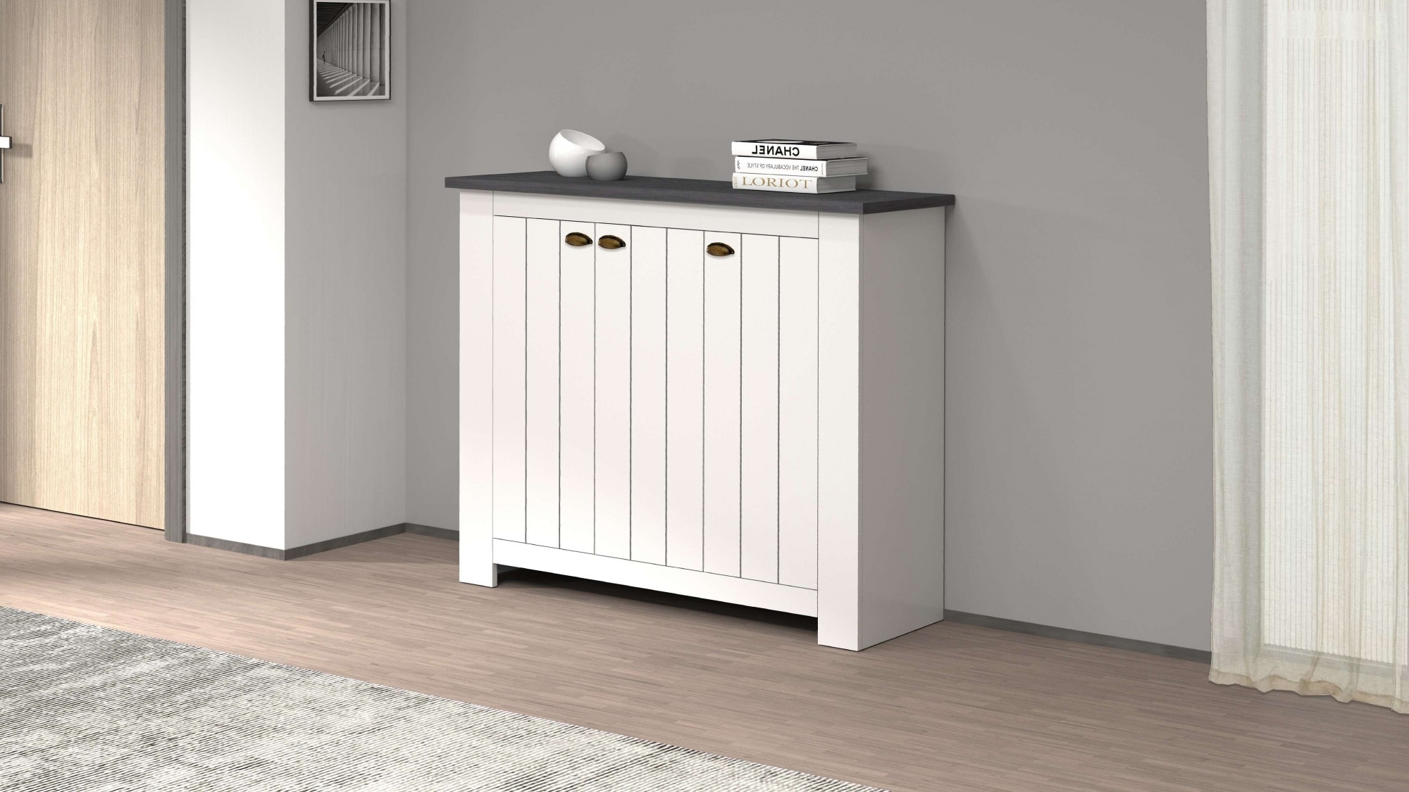 INOSIGN Schuhschrank »FIGO, Made in Italy – Schuhkommode,Schuhregal für ca. 30 Paar Schuhe«, (1 St.), 3-Türig, Siebdruck-dekorative Fräsungen, 10 Fächer, Höhe: 100 cm
